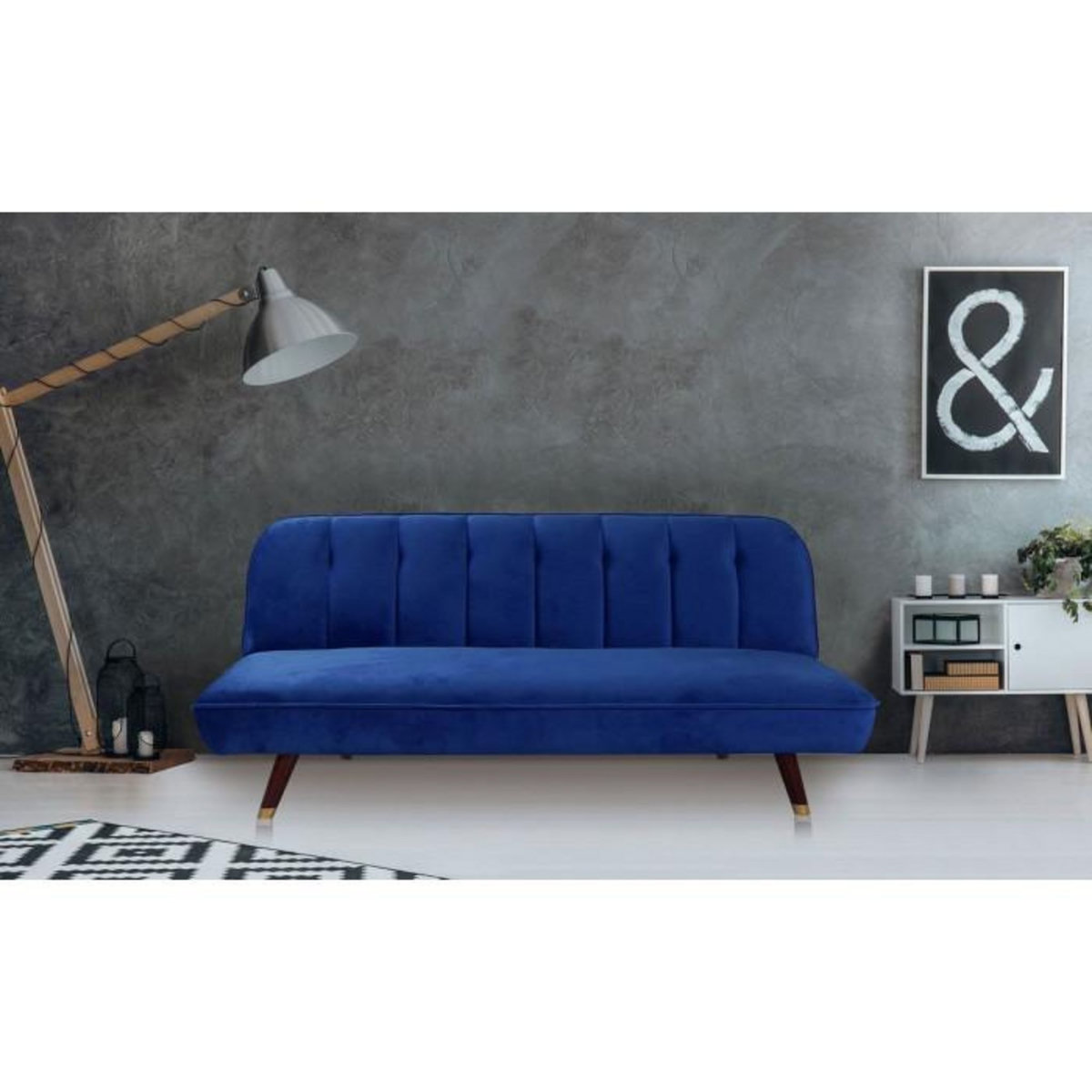 Paris Prix Canapé Convertible en Velours  Seattle  180cm Bleu