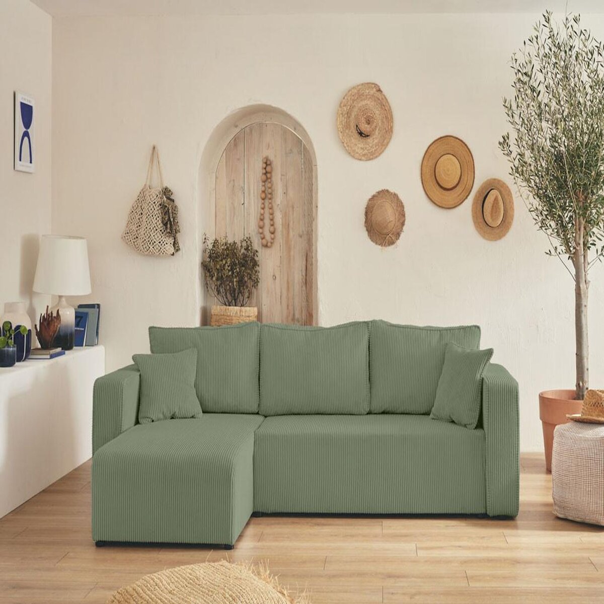 BEST MOBILIER Topaze - canapé d'angle réversible - 4 places - convertible avec coffre - en velours côtelé