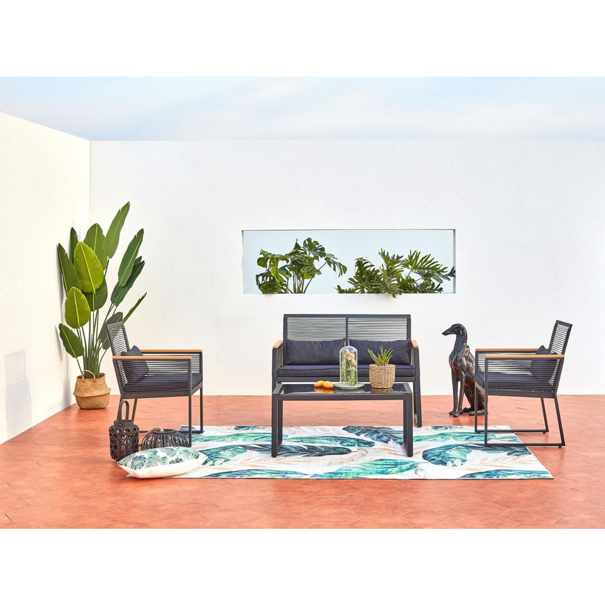 CONCEPT USINE Salon jardin bas noir bois MIHATA