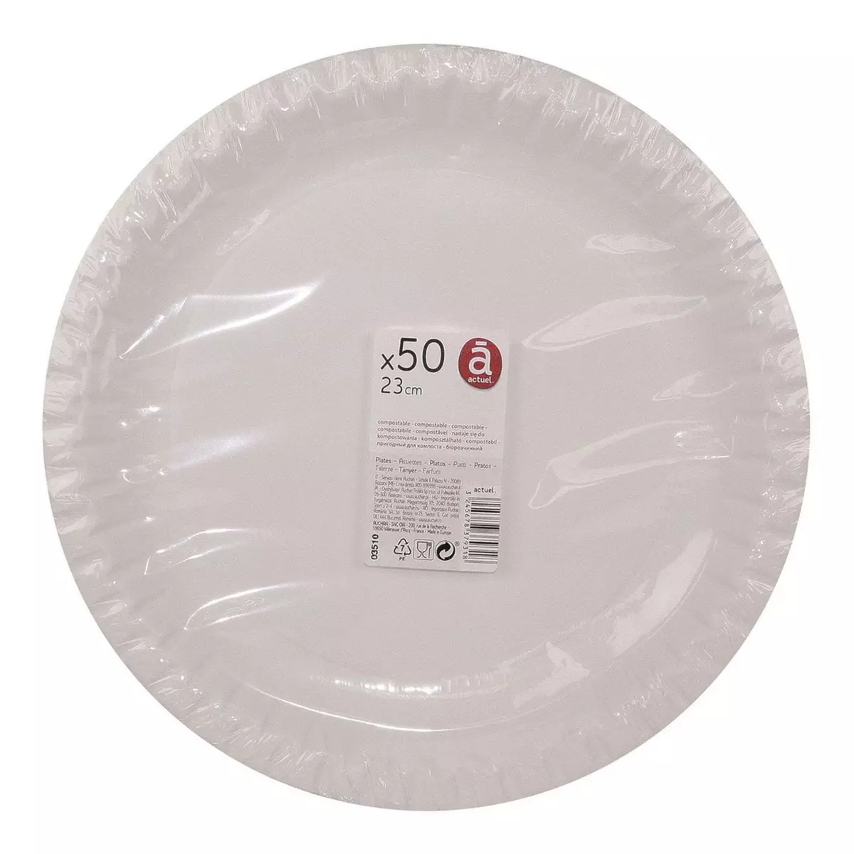 ACTUEL Assiettes en carton blanc 23cm compostables x50 50 pièces