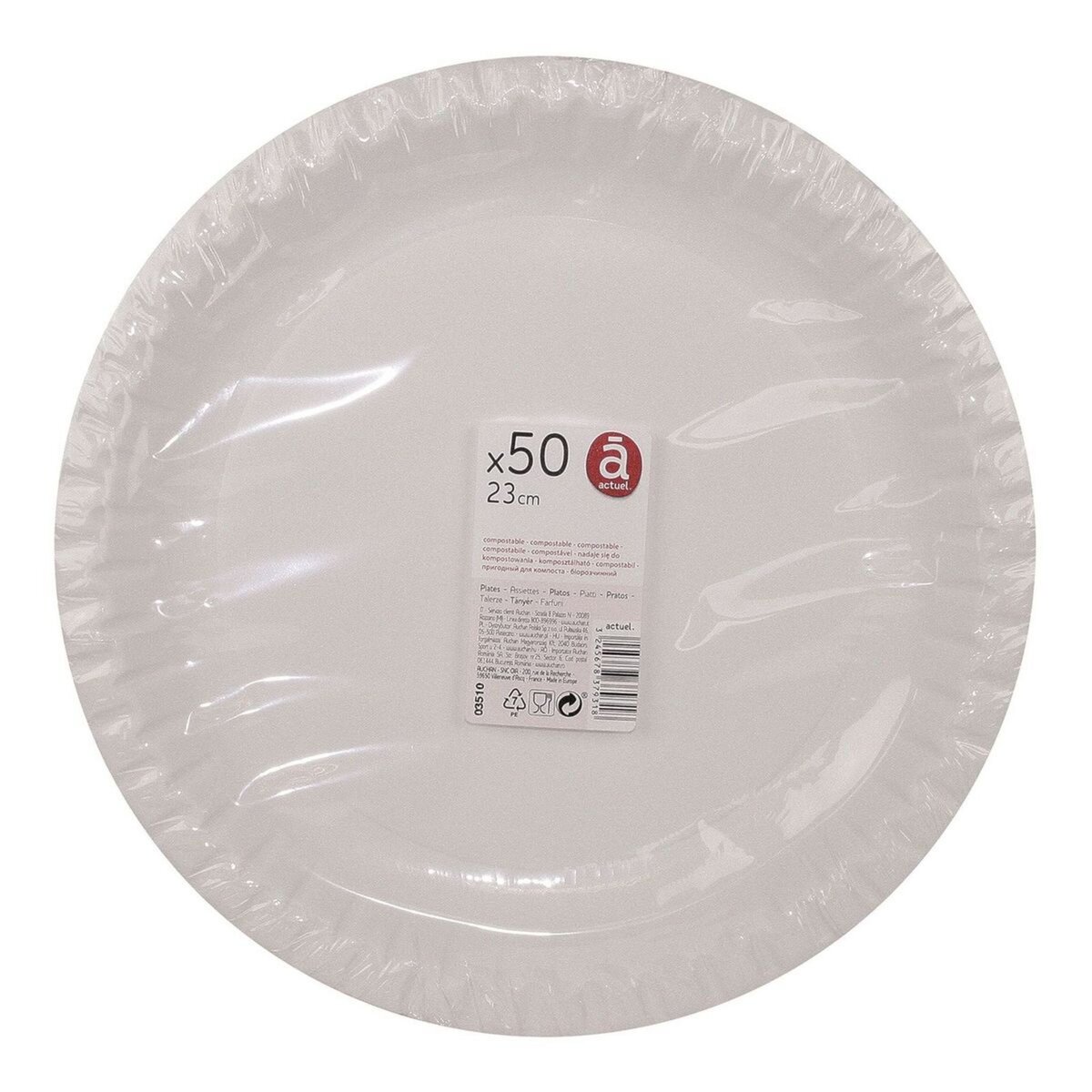 ACTUEL Assiettes en carton blanc 23cm compostables x50 50 pièces pas cher 