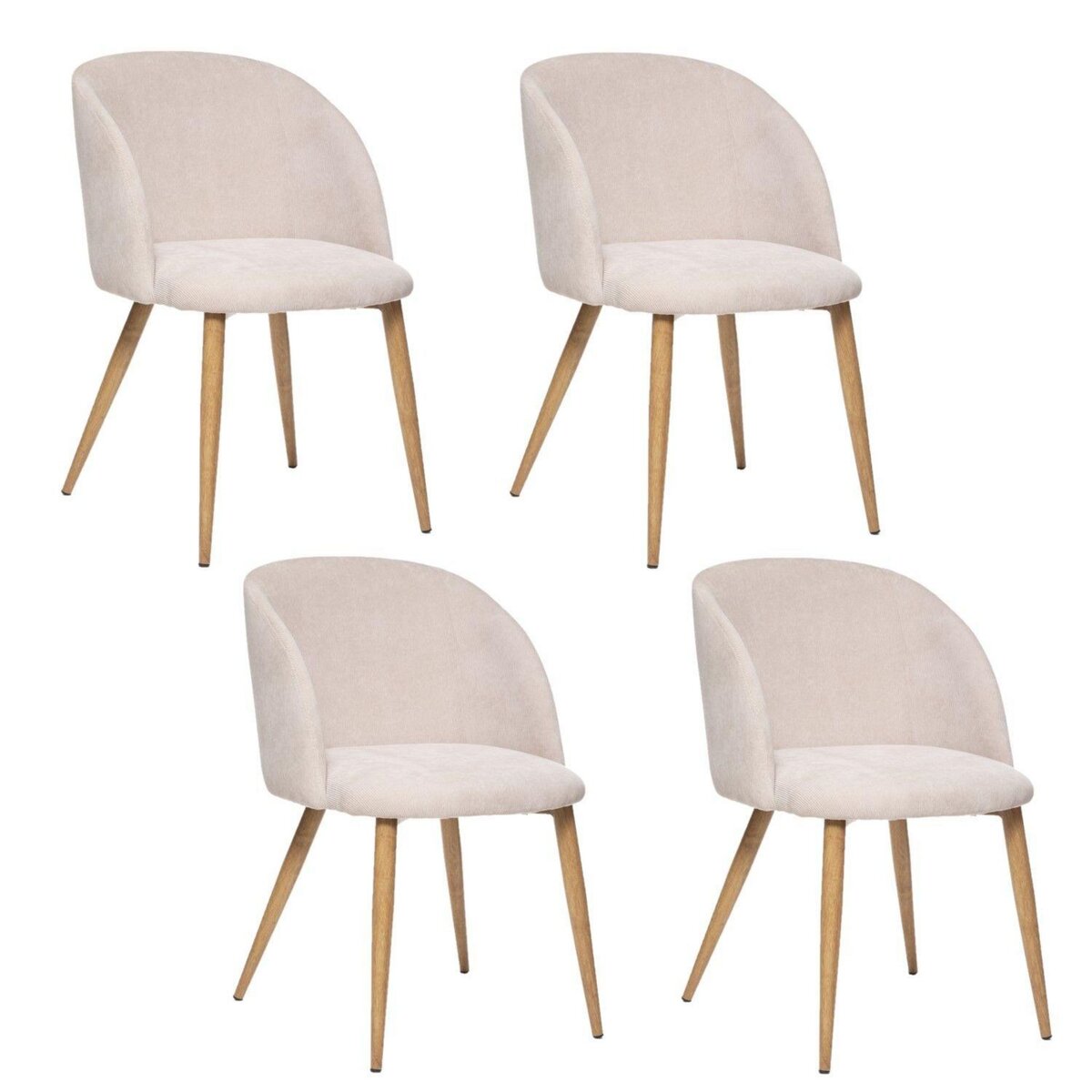 TOILINUX Lot de 4 chaises en velours côtelé et pieds effet hêtre CELESTE