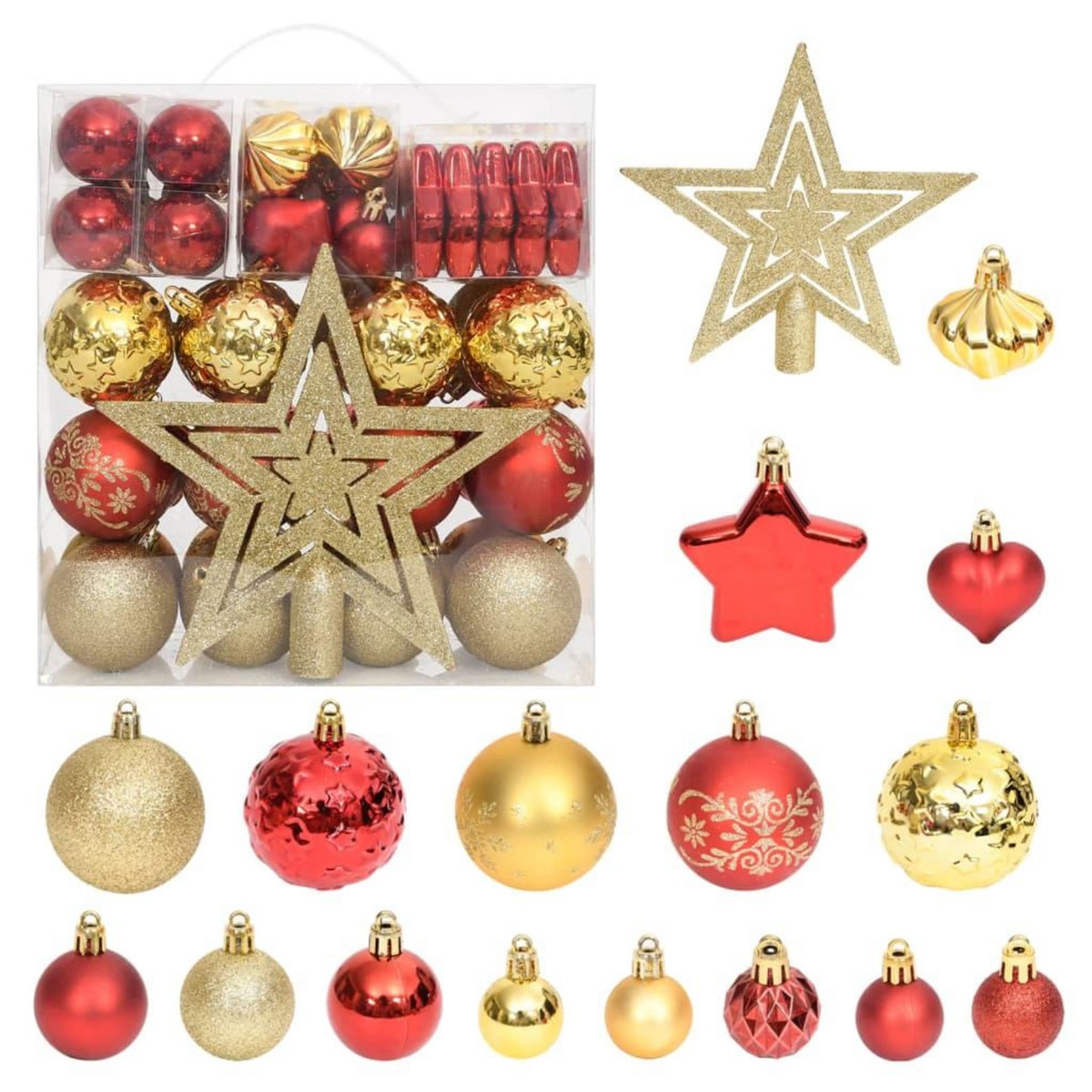 VIDAXL Ensemble de boules de Noël 70 pcs Dore et rouge