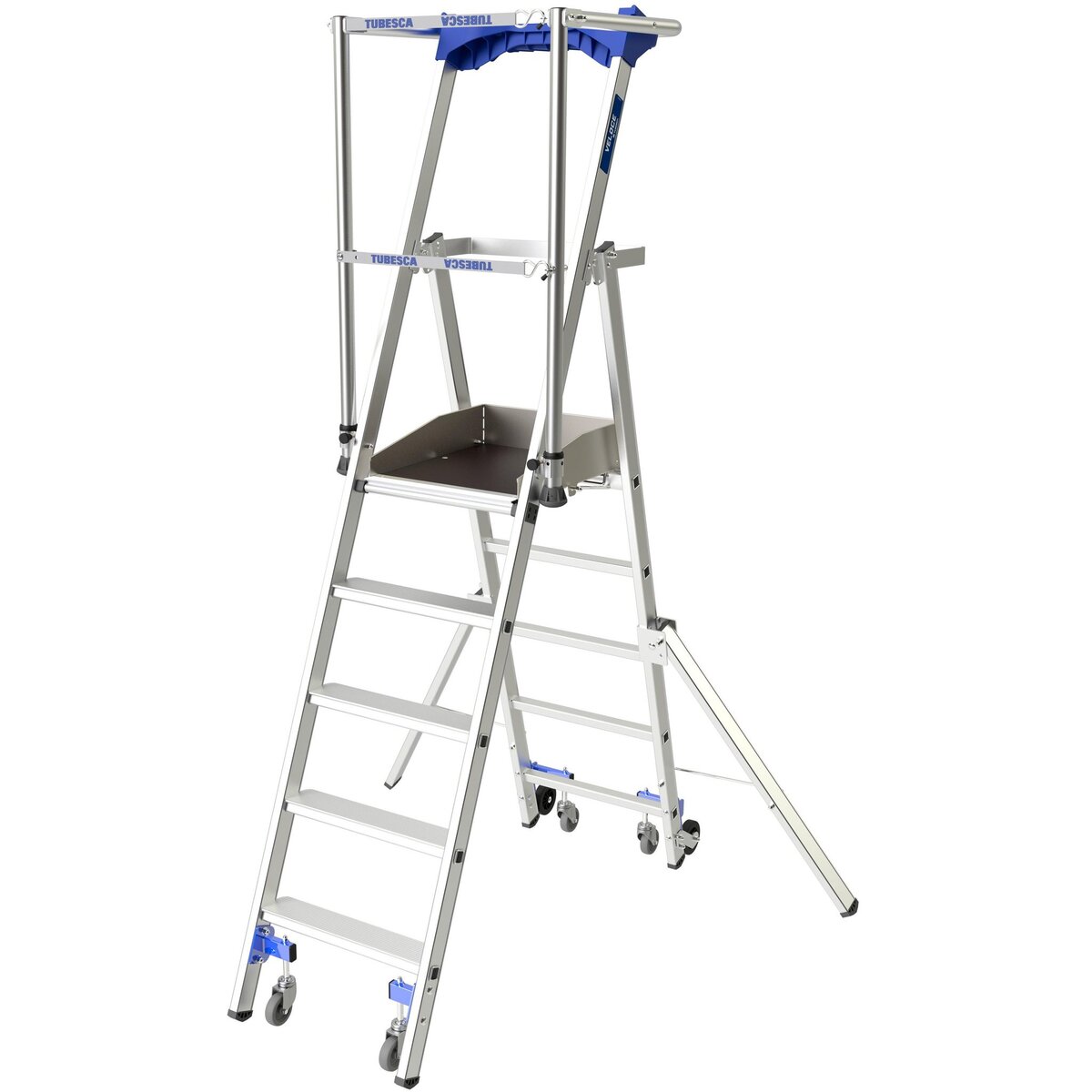 TUBESCA Plate-forme de travail ultra-mobile Veloce à 4 marches garde-corps rigide avec sangle anti-chute