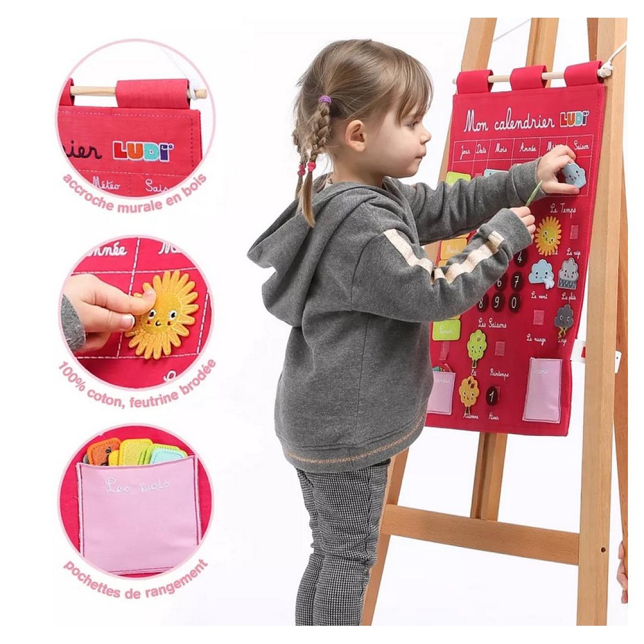 Voir la diapositive 2 : LUDI calendrier rose éducatif en tissu