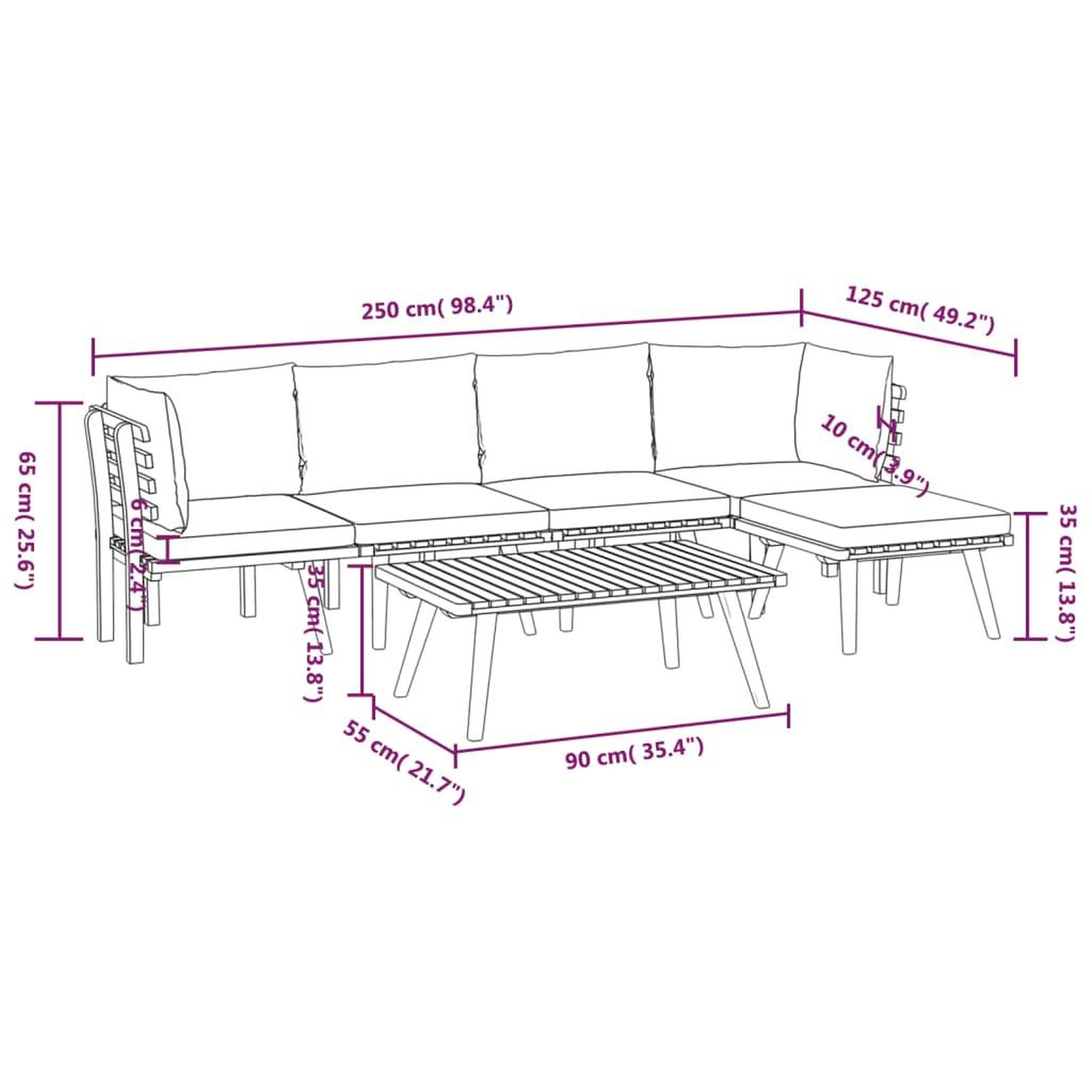 Voir la diapositive 6 : VIDAXL Salon de jardin 6 pcs avec coussins Bois d'acacia solide