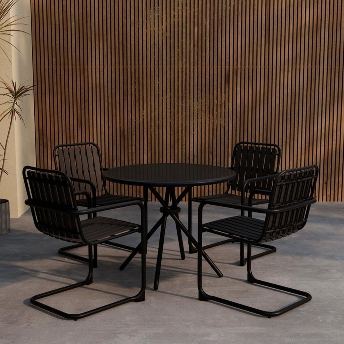 Paris Prix Ensemble Table de Jardin & 4 Chaises  Chios  90cm Noir