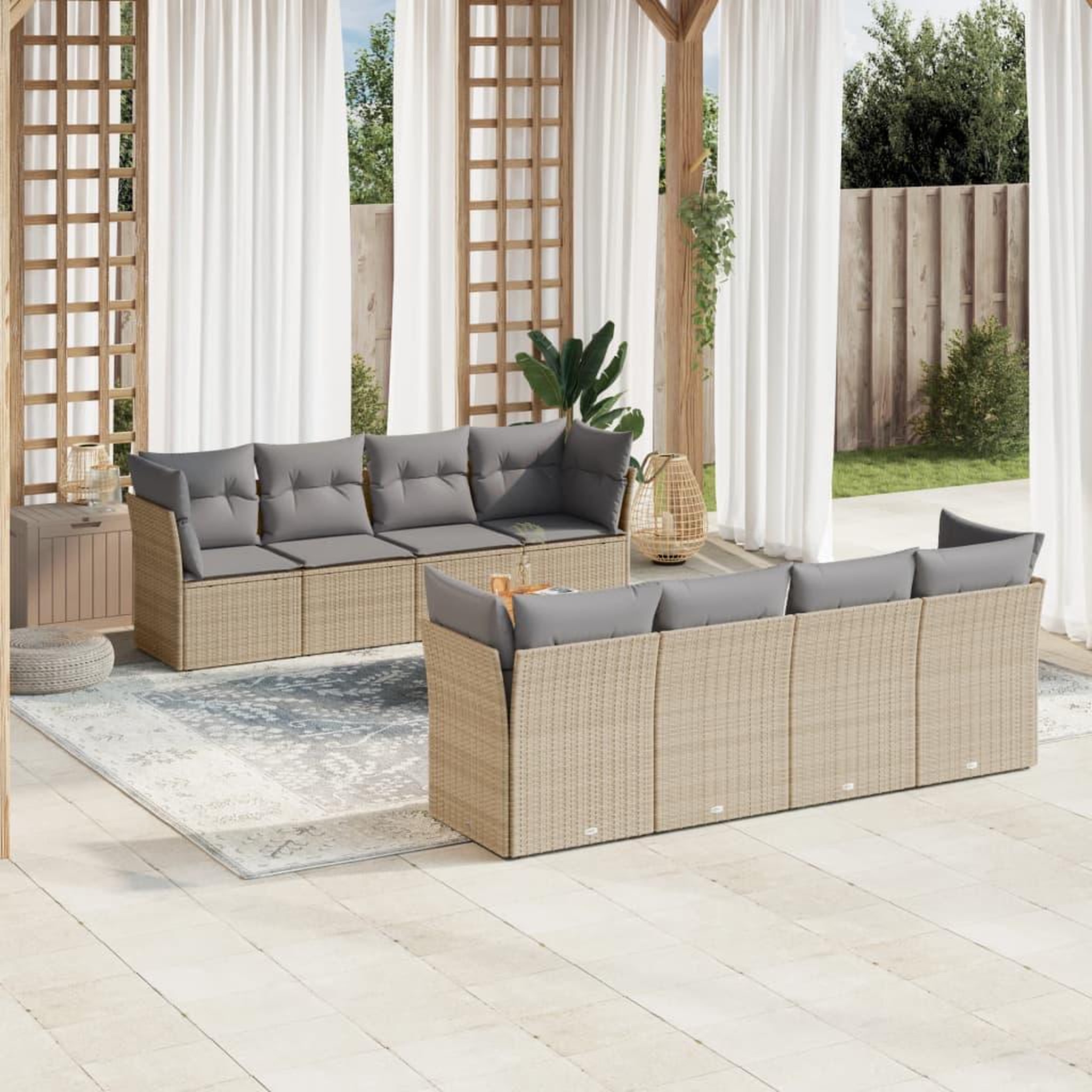 VIDAXL Salon de jardin avec coussins 9 pcs beige resine tressee