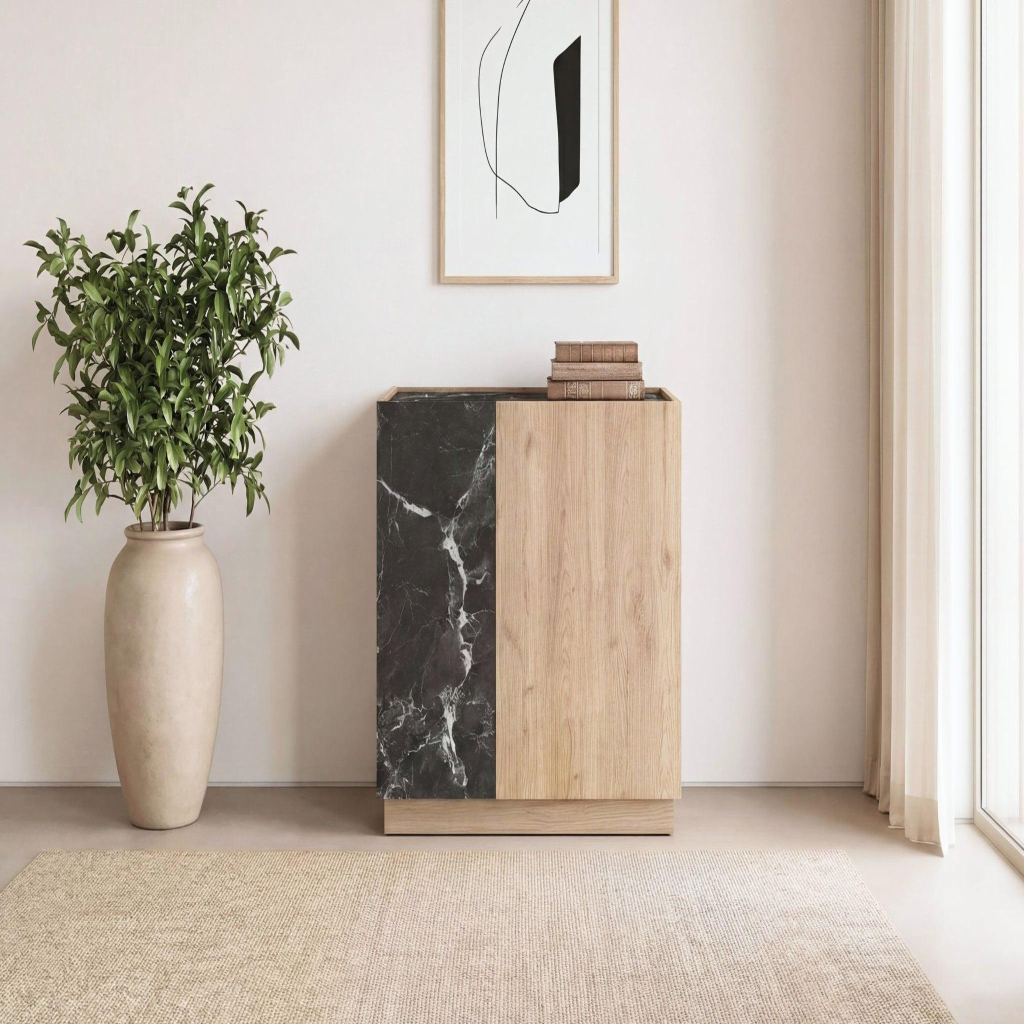 Voir la diapositive 2 : CASANOVA PARIS Auren - mini commode 2 portes 80cm en mélamine - chêne clair