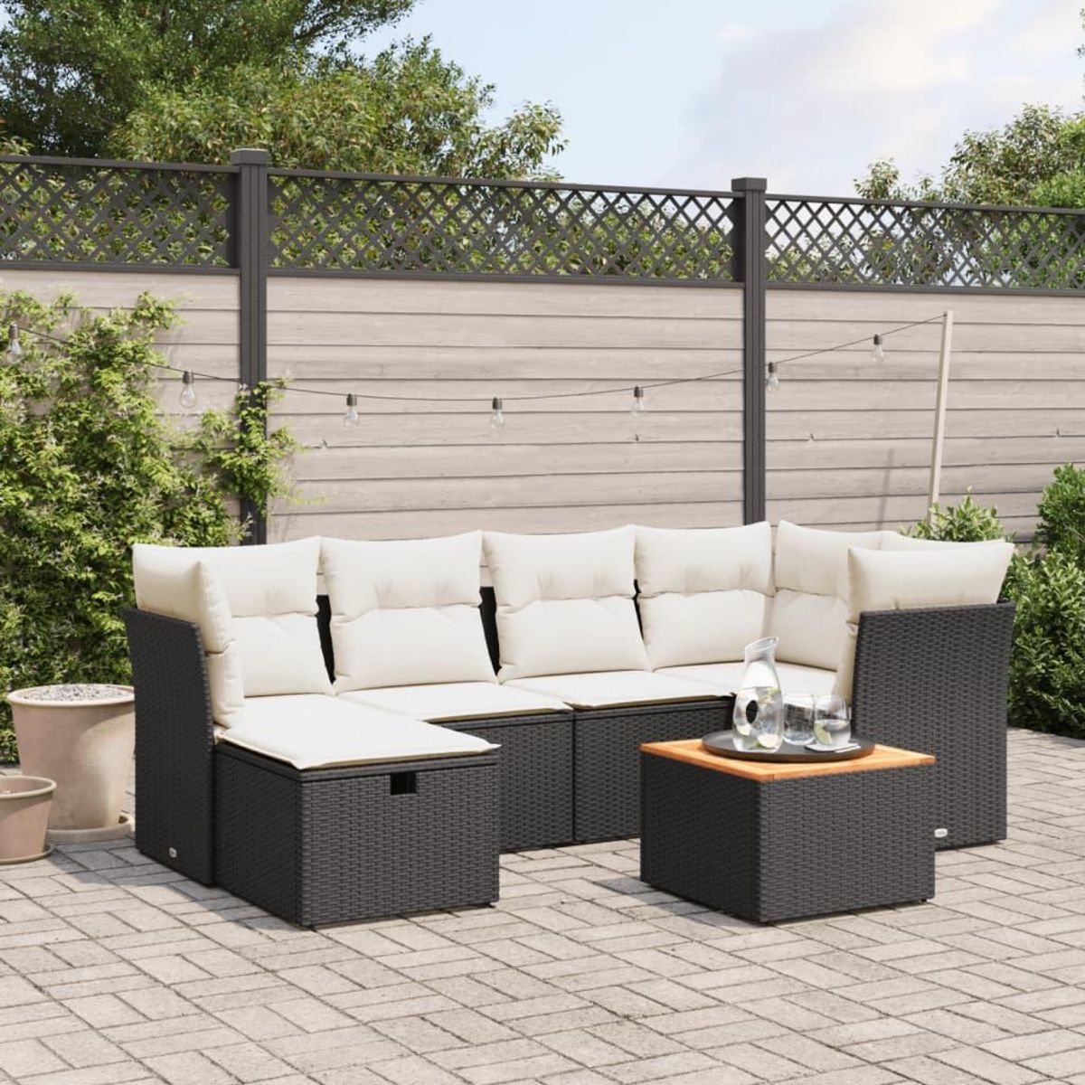 VIDAXL Salon de jardin 7 pcs avec coussins noir resine tressee