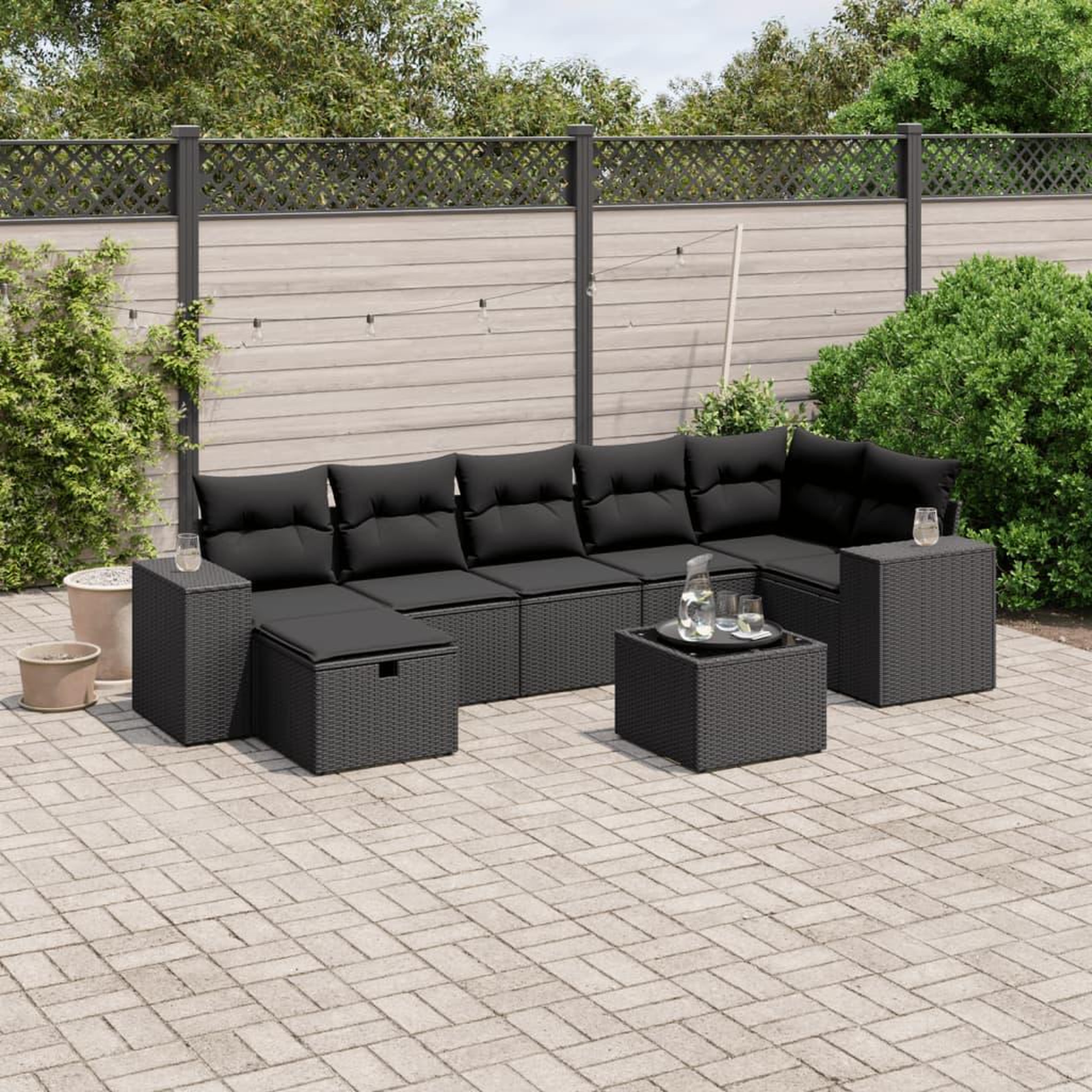VIDAXL Salon de jardin 8 pcs avec coussins noir resine tressee