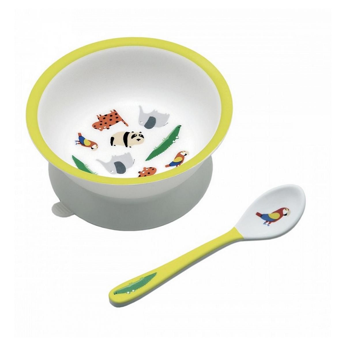 Petit Jour Bol à ventouse avec cuillère Le Zoo - Idéal pour l'apprentissage de l'autonomie alimentaire