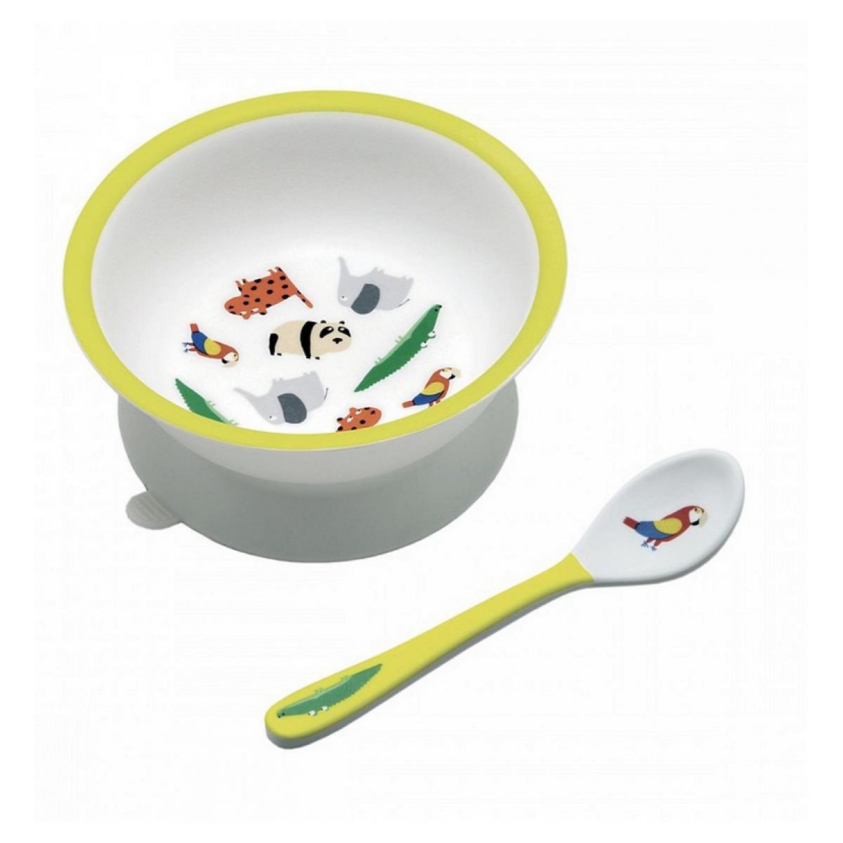 Petit Jour Bol à ventouse avec cuillère Le Zoo - Idéal pour l'apprentissage de l'autonomie alimentaire