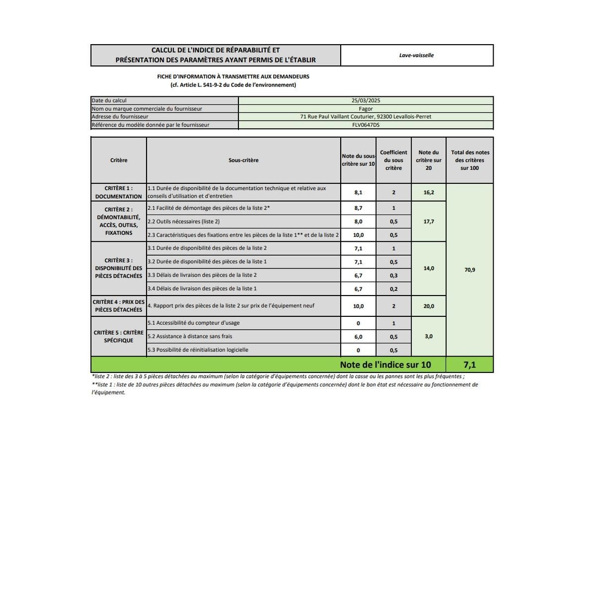 Fagor Lave-vaisselle 45cm 6 couverts 47db - FLV0647DS