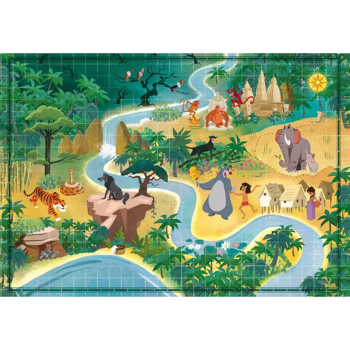 CLEMENTONI Puzzle 1000 pièces : Story Maps - Le Livre de la Jungle