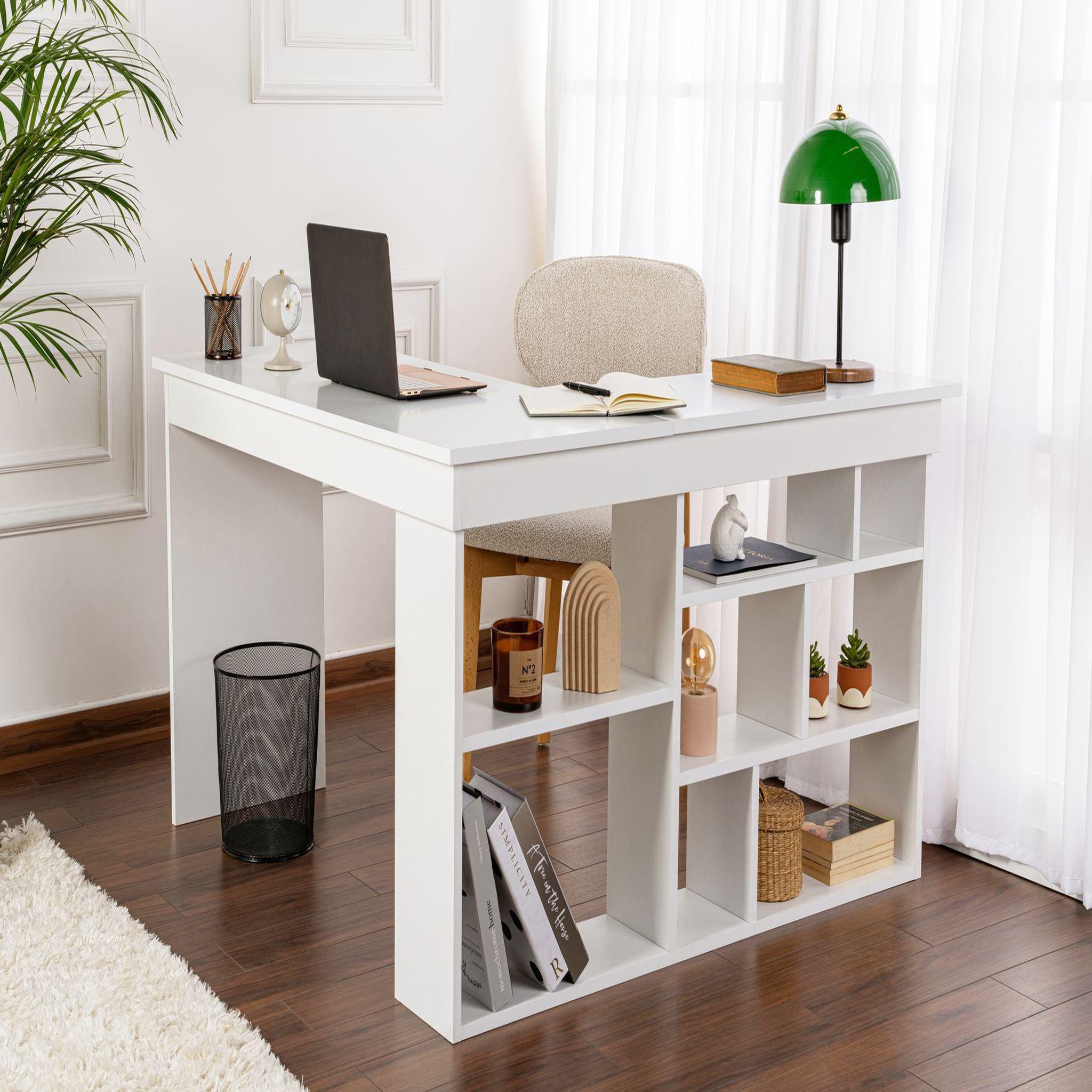 Voir la diapositive 3 : Habitat et Jardin Bureau en bois  vesper  130 x 120 x 72 cm - blanc naturel