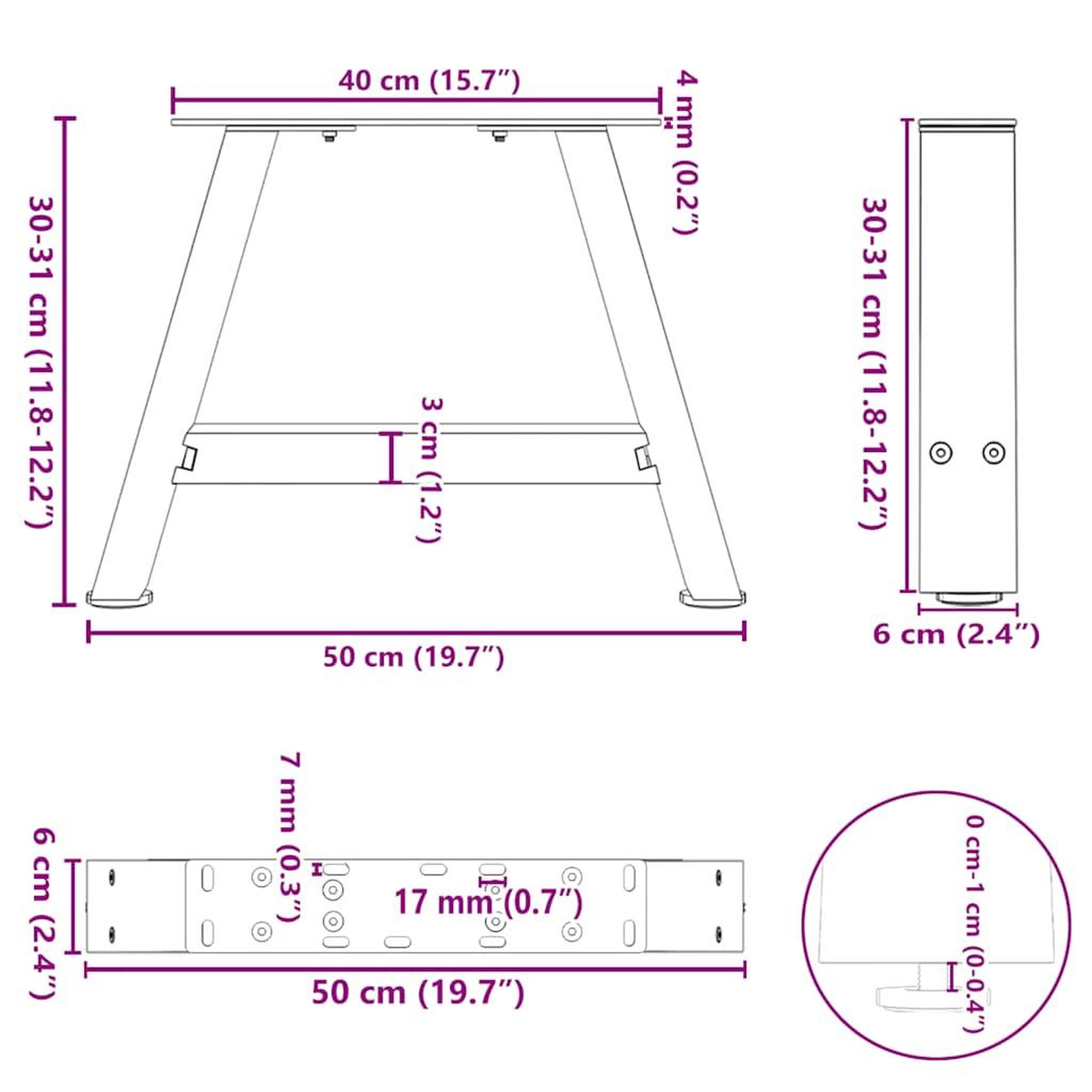 Voir la diapositive 6 : VIDAXL Pieds de table basse forme de A 2 pcs noir 50x(30-31) cm acier