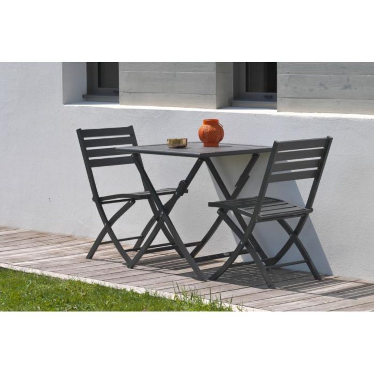 Paris Prix Lot de 2 Chaises de Jardin Pliantes  Marius  82cm Gris Anthracite