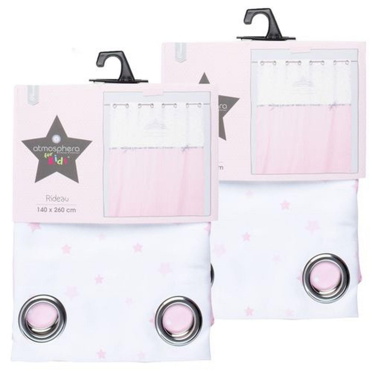 TOILINUX Lot de 2 Rideaux Princesse pour enfant - 140 x 260 cm - Rose