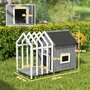 Voir la diapositive 3 : PAWHUT Niche villa pour chien sur pied - terrasse, claustra, auvent, porte, fenêtre, toit bitumé - bois blanc gris