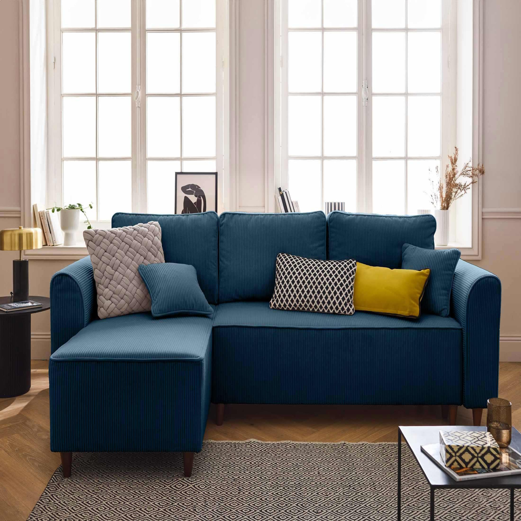 Voir la diapositive 1 : BEST MOBILIER Saphir - canapé d'angle réversible 4 places - convertible avec coffre - en velours côtelé