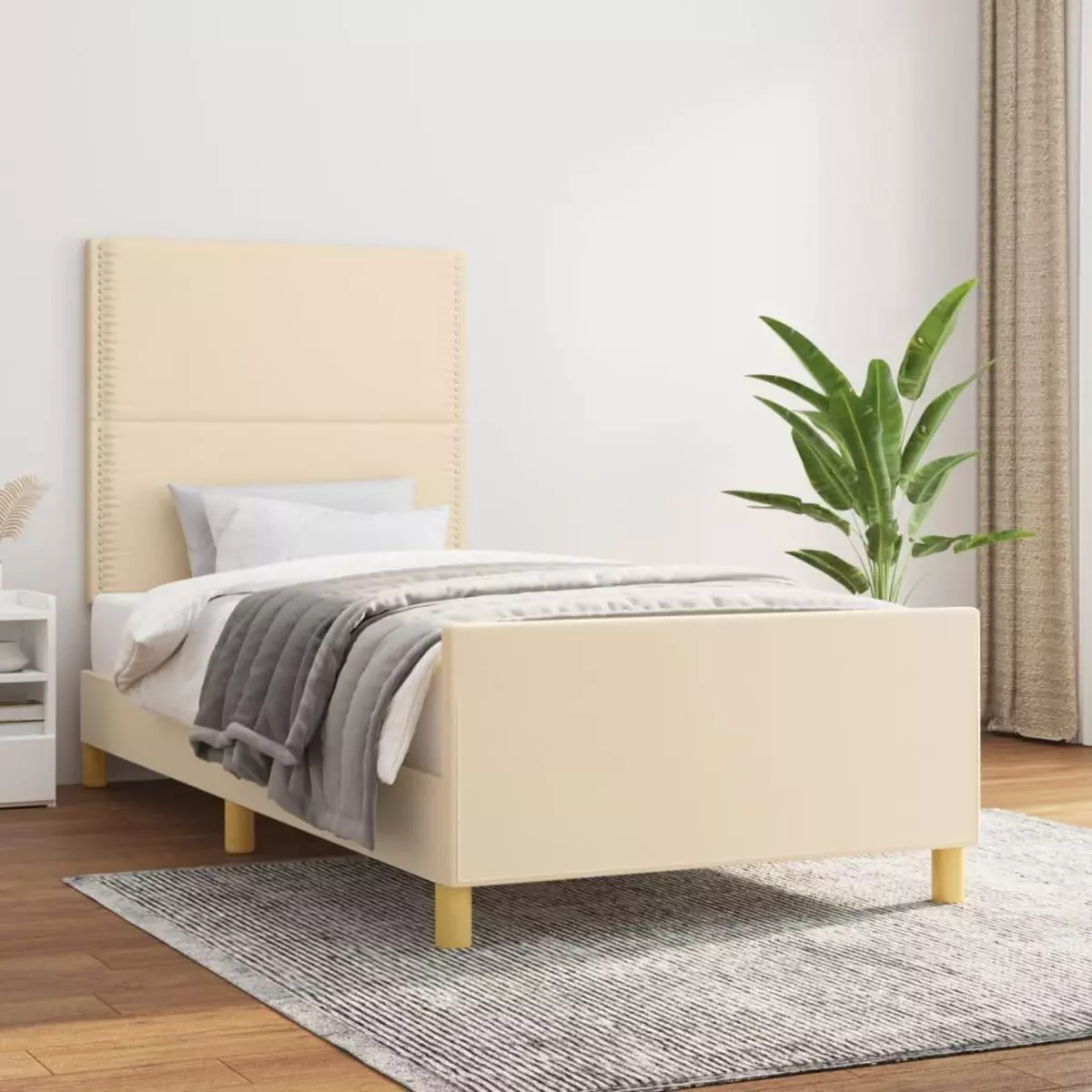 VIDAXL Cadre de lit avec tete de lit Creme 90x200 cm Tissu