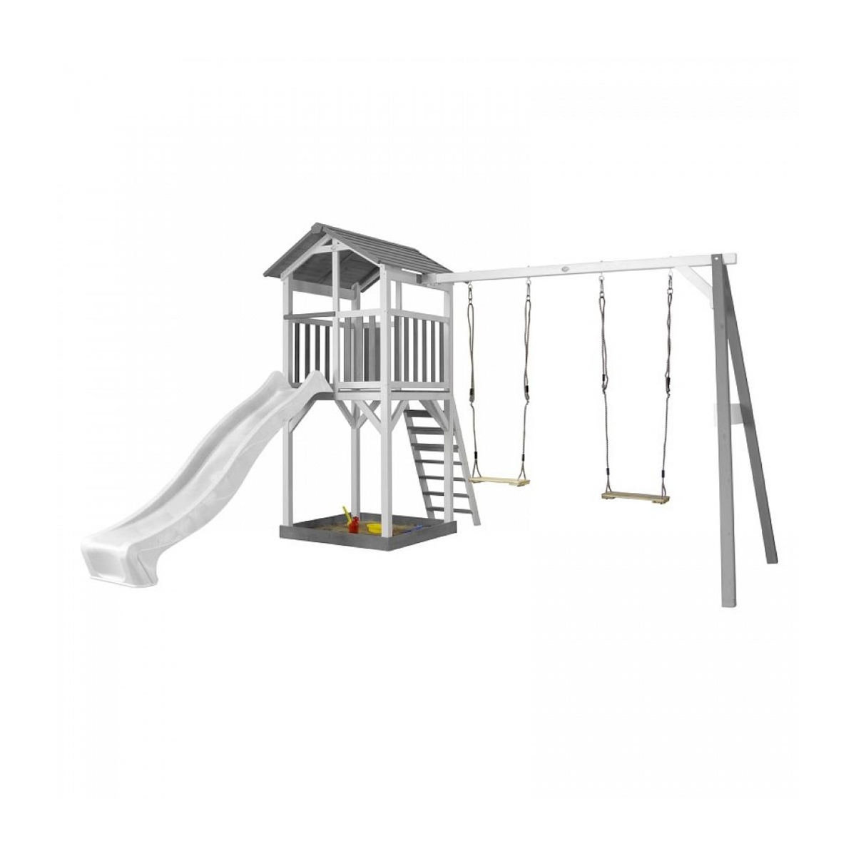 Axi House AXI Structure de jeu Beach Tower Blanc Gris avec 2 balancoires et toboggan Blanc