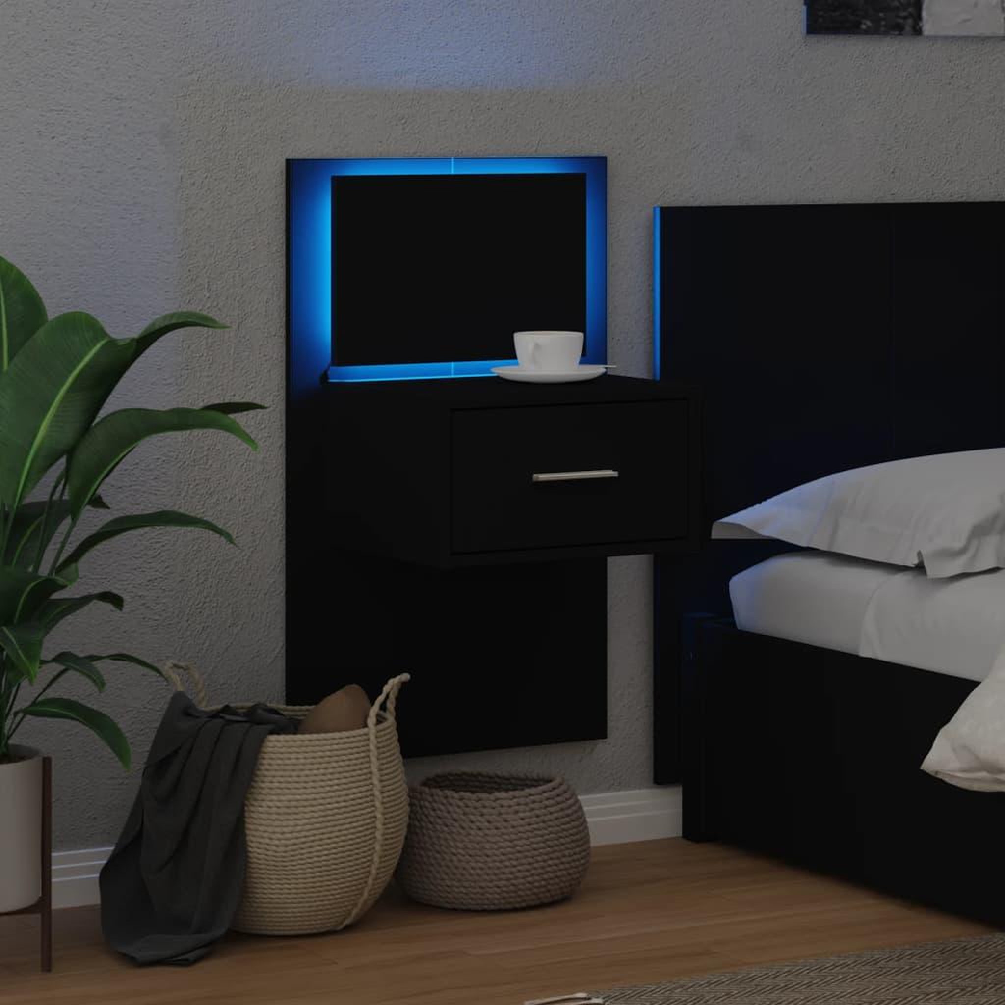 Voir la diapositive 5 : VIDAXL Table de chevet murale avec lumieres LED noir