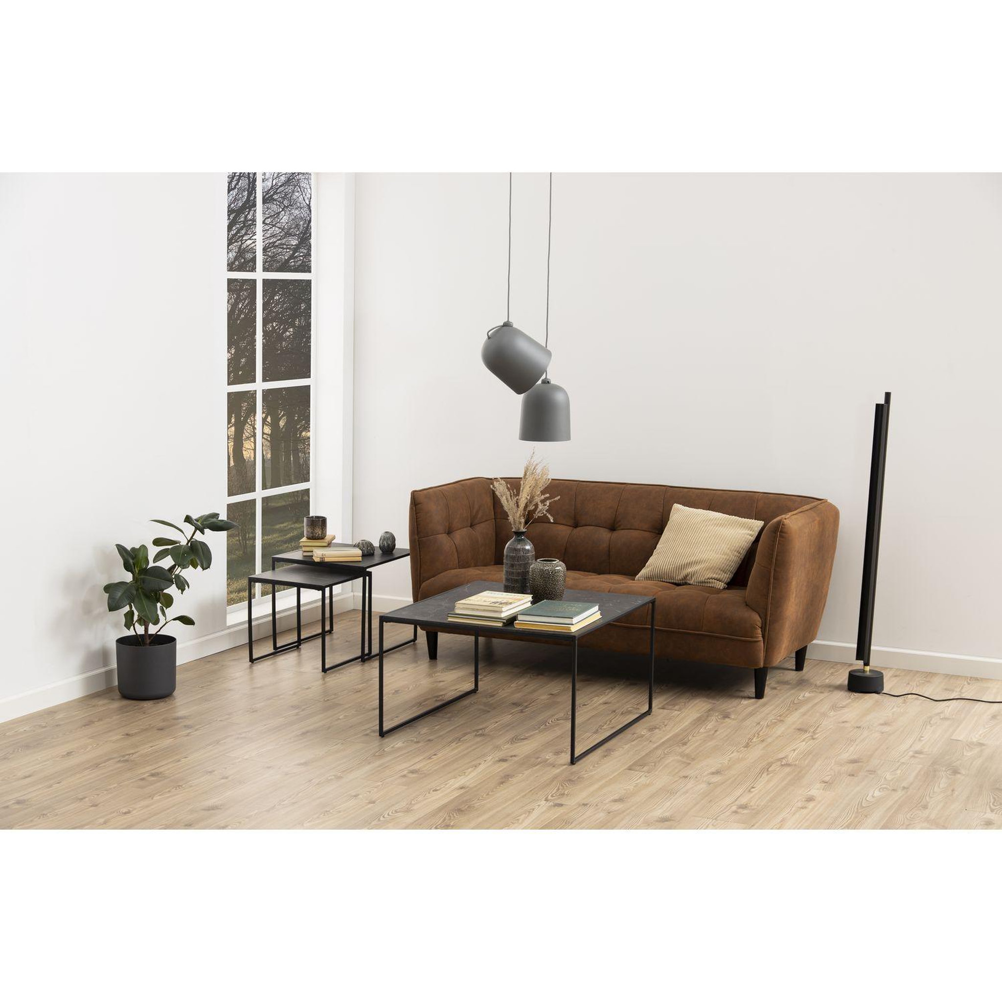 Voir la diapositive 2 : TOILINUX Table basse carré en mélaminé et métal - l.80 cm x h. 48 cm - noir