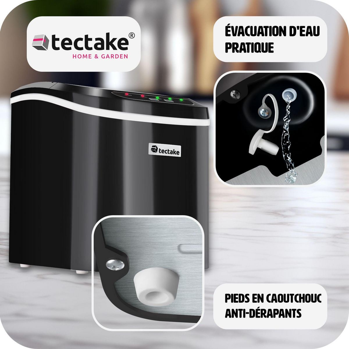 tectake Machine à glaçons 2,4 L réservoir d'eau noir