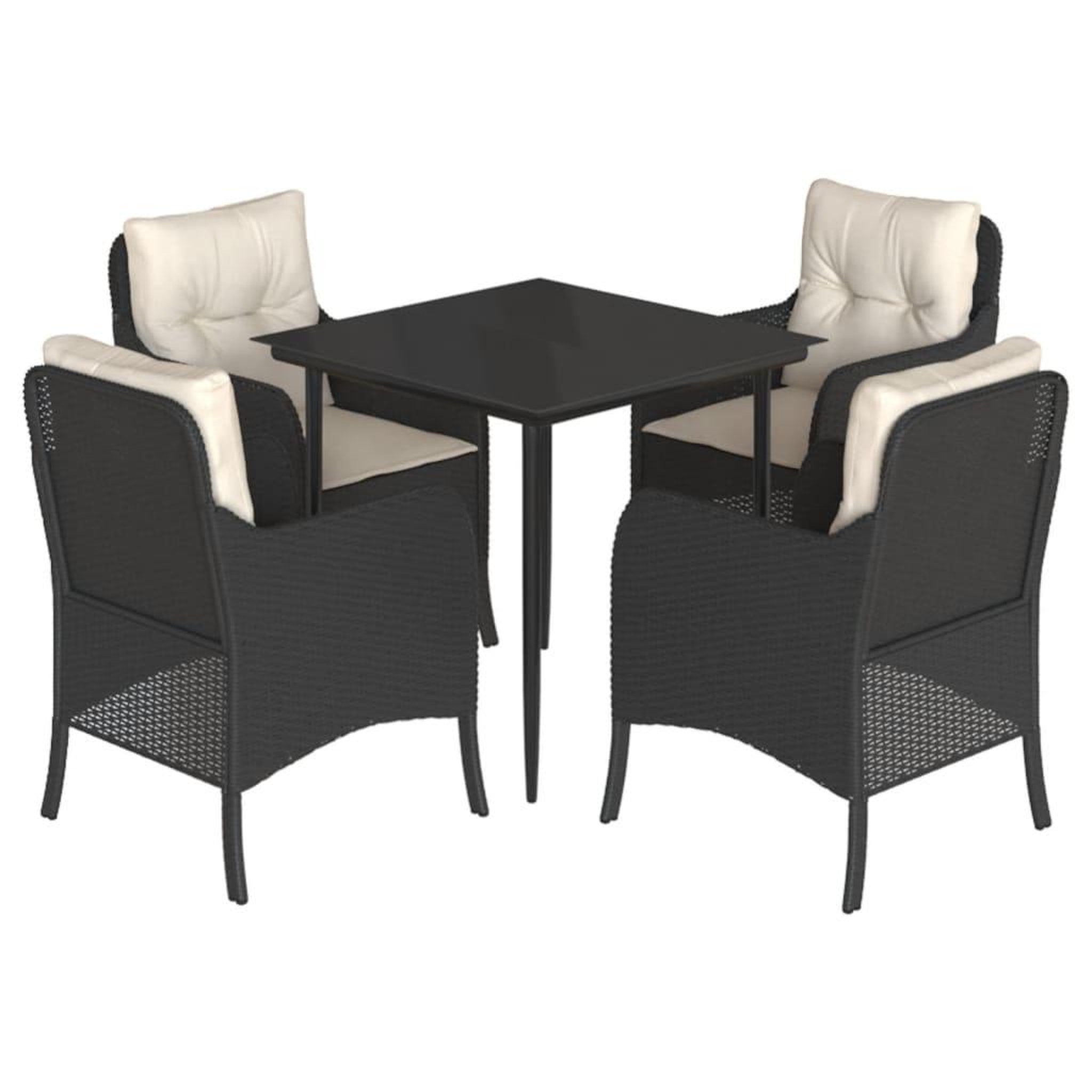 Voir la diapositive 2 : VIDAXL Ensemble a manger de jardin coussins 5pcs Noir Resine tressee