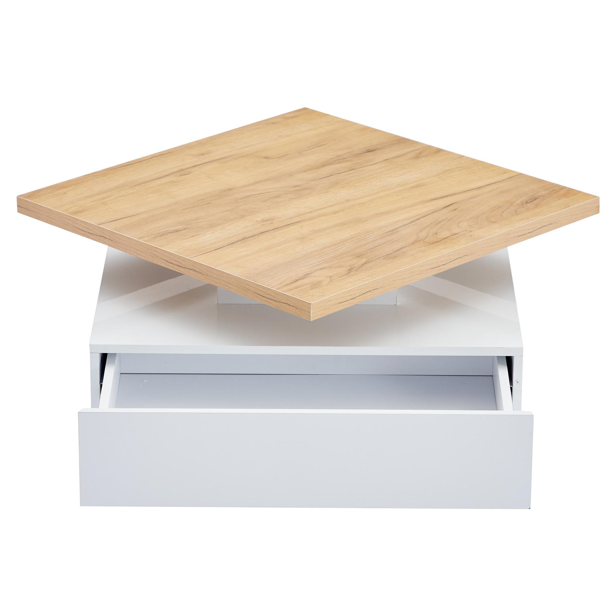 Voir la diapositive 5 : MERAX Table Basse Carrée Avec Un Bureau Rotatif à 360° Et 1 Tiroir Blanc