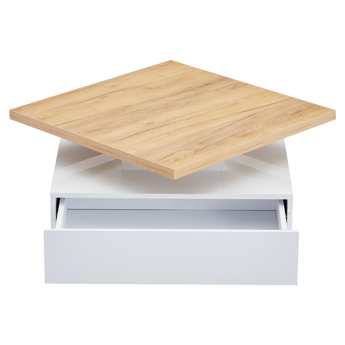 MERAX Table Basse Carrée Avec Un Bureau Rotatif à 360° Et 1 Tiroir Blanc