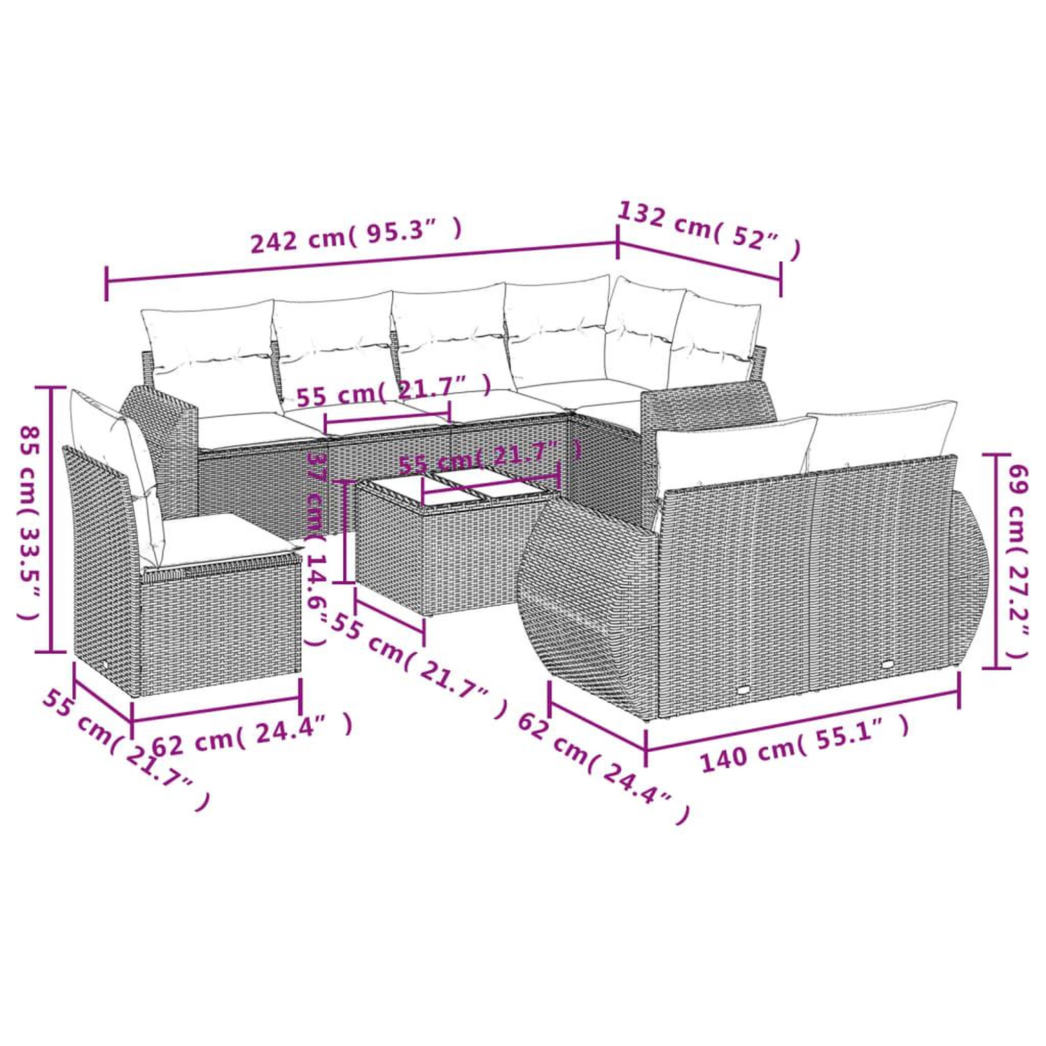Voir la diapositive 6 : VIDAXL Salon de jardin 9 pcs avec coussins gris clair resine tressee