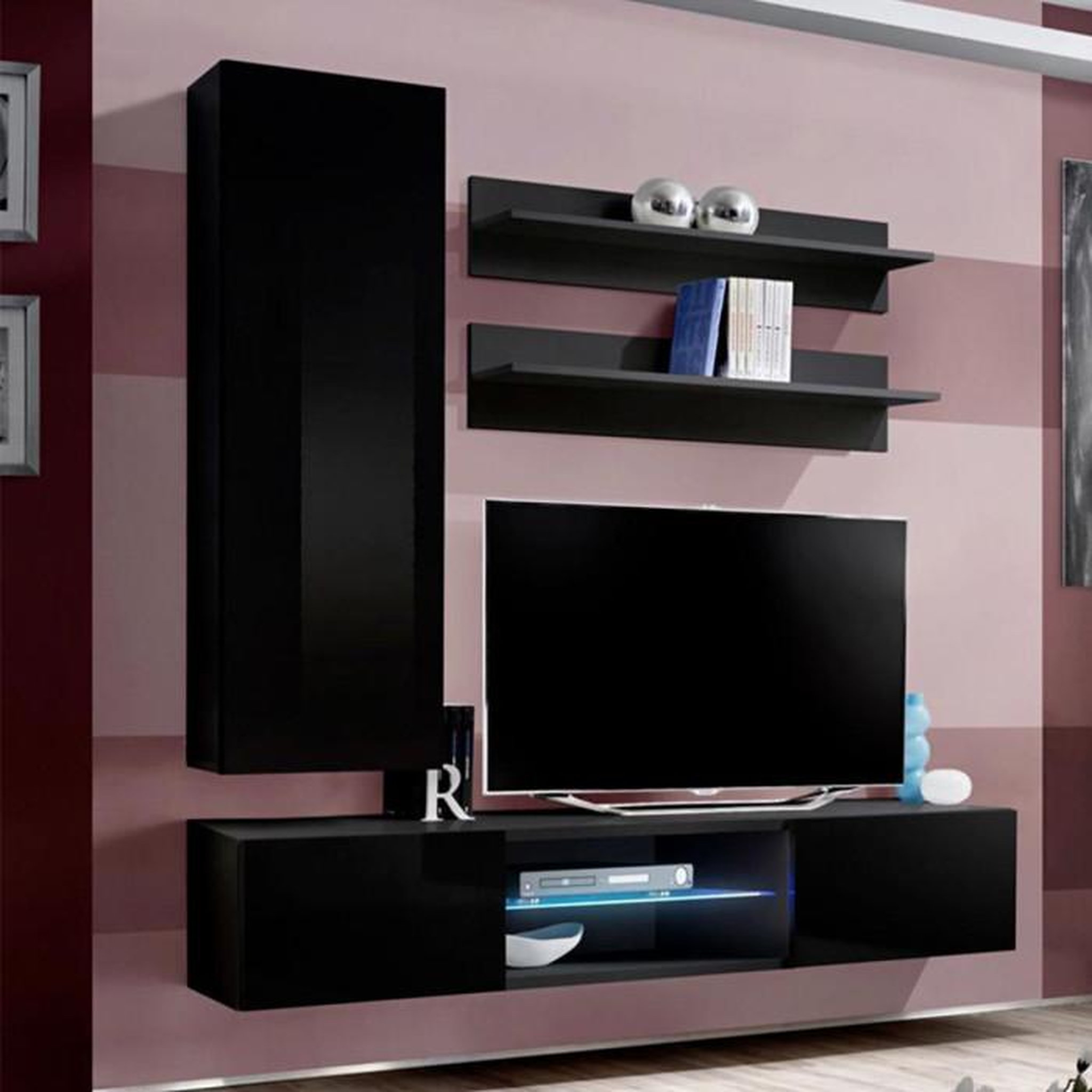 Voir la diapositive 1 : Paris Prix Meuble TV Mural Design  Fly XVIII  170cm Noir