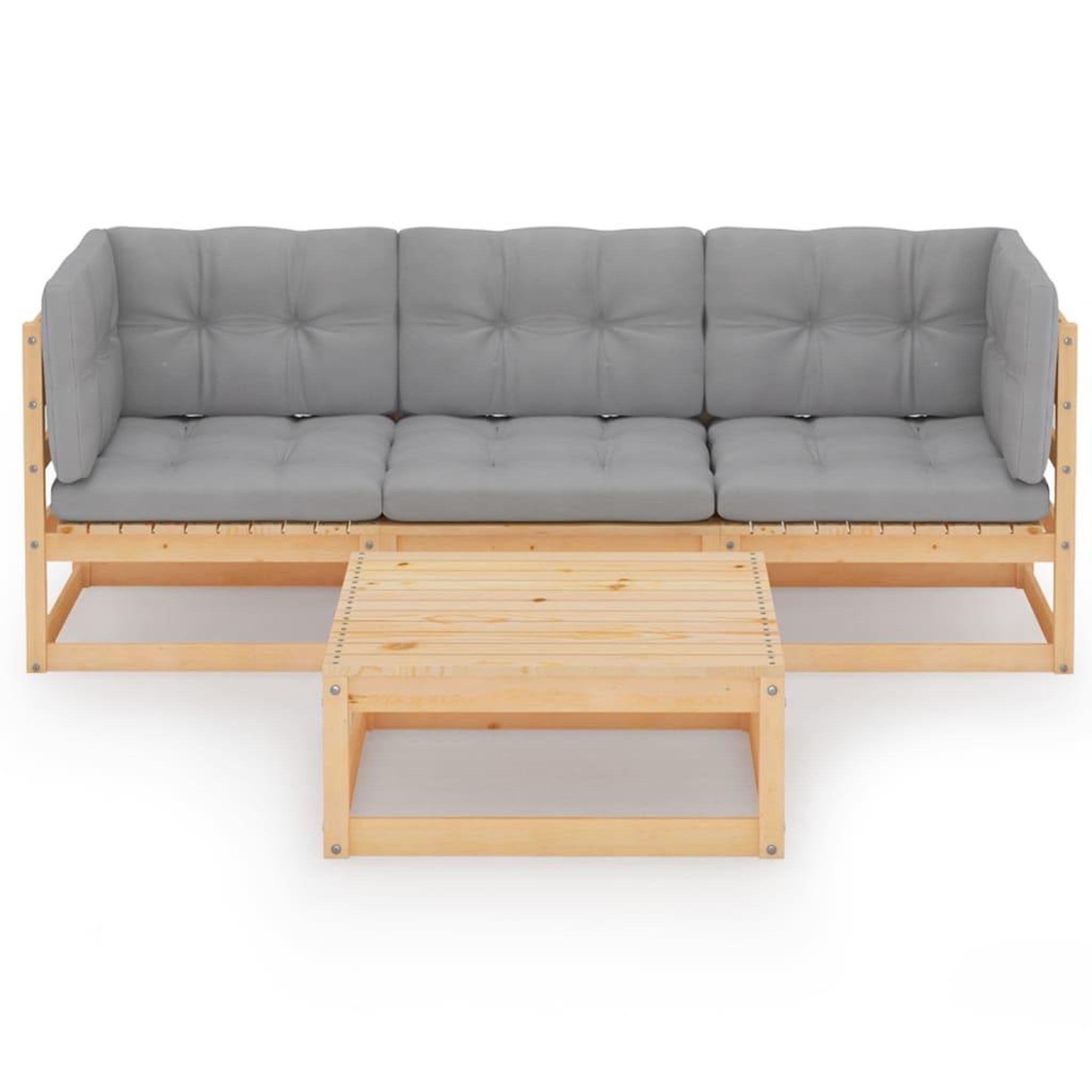 Voir la diapositive 2 : VIDAXL Salon de jardin 4 pcs avec coussins Bois de pin massif