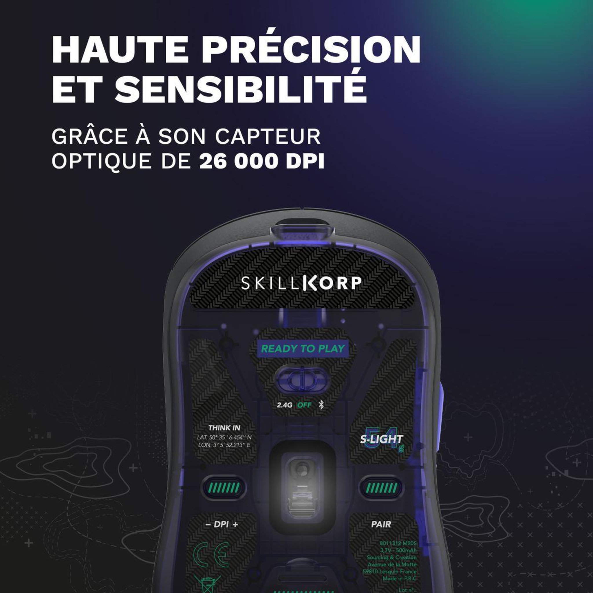 Voir la diapositive 2 : SKILLKORP Souris gamer sans fil m20 noir ultimate 1k