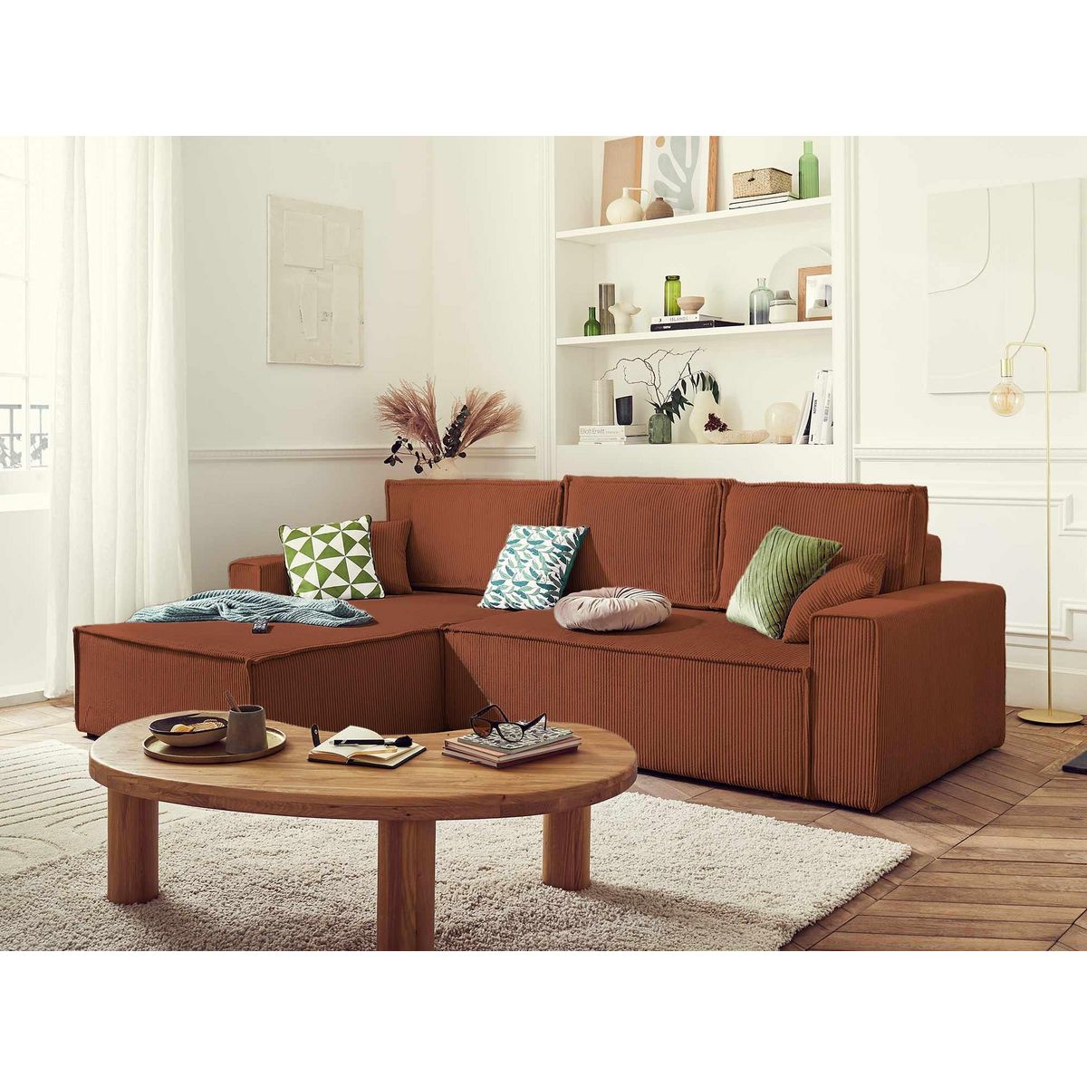 BEST MOBILIER Dellia - canapé d'angle réversible convertible - avec coffre - en velours côtelé - 4 places