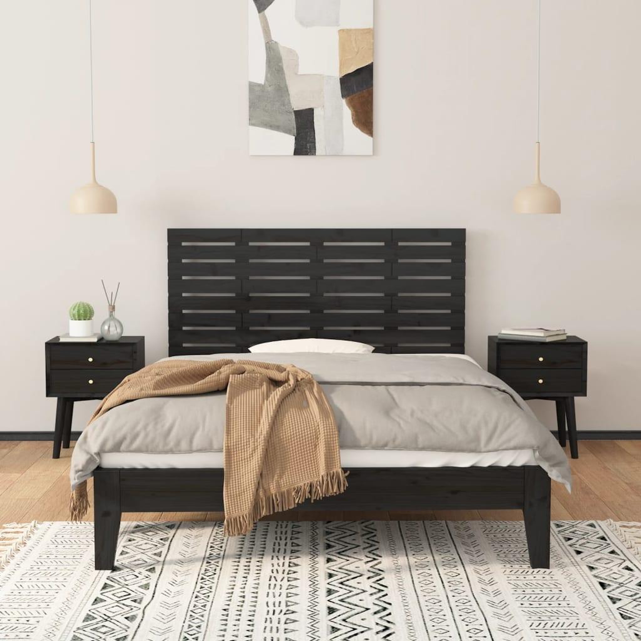Voir la diapositive 3 : VIDAXL Tete de lit murale Noir 146x3x63 cm Bois massif de pin