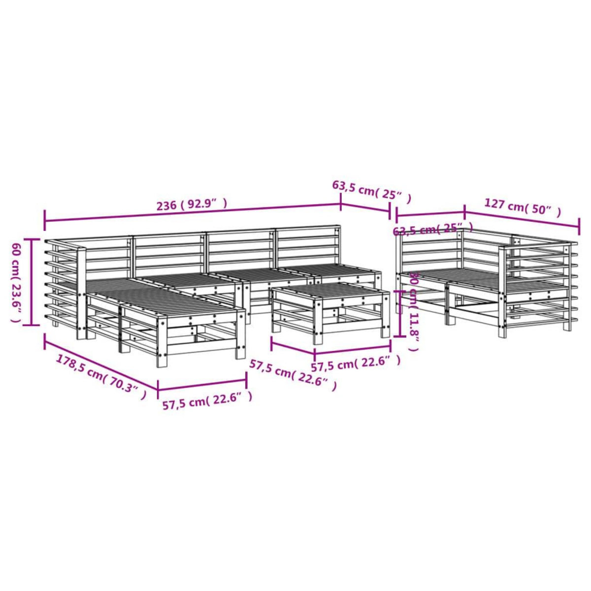 VIDAXL Salon de jardin 9 pcs bois massif douglas
