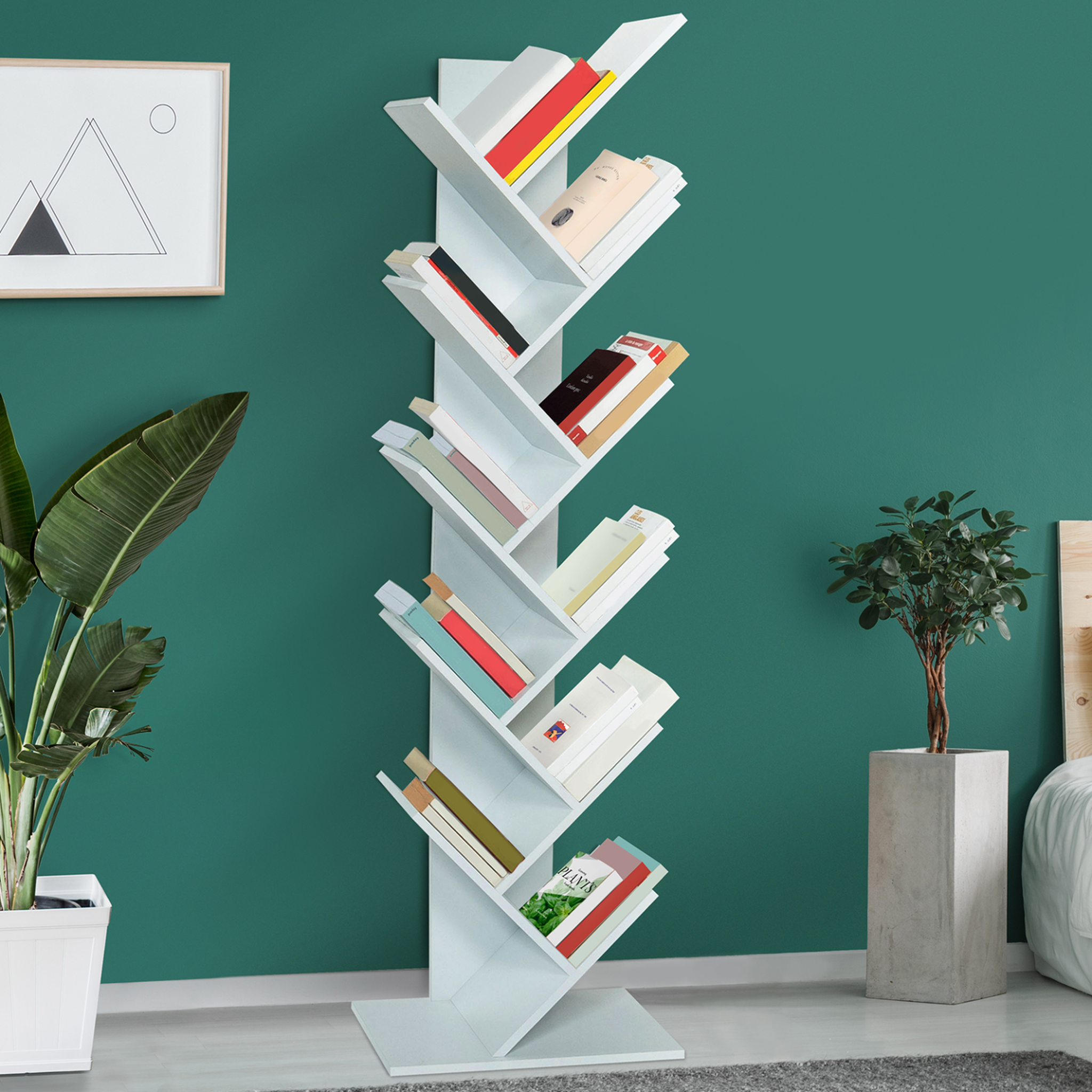 Voir la diapositive 2 : ID MARKET Etagère bibliothèque à livres tea forme d'arbre 10 niveaux blanche
