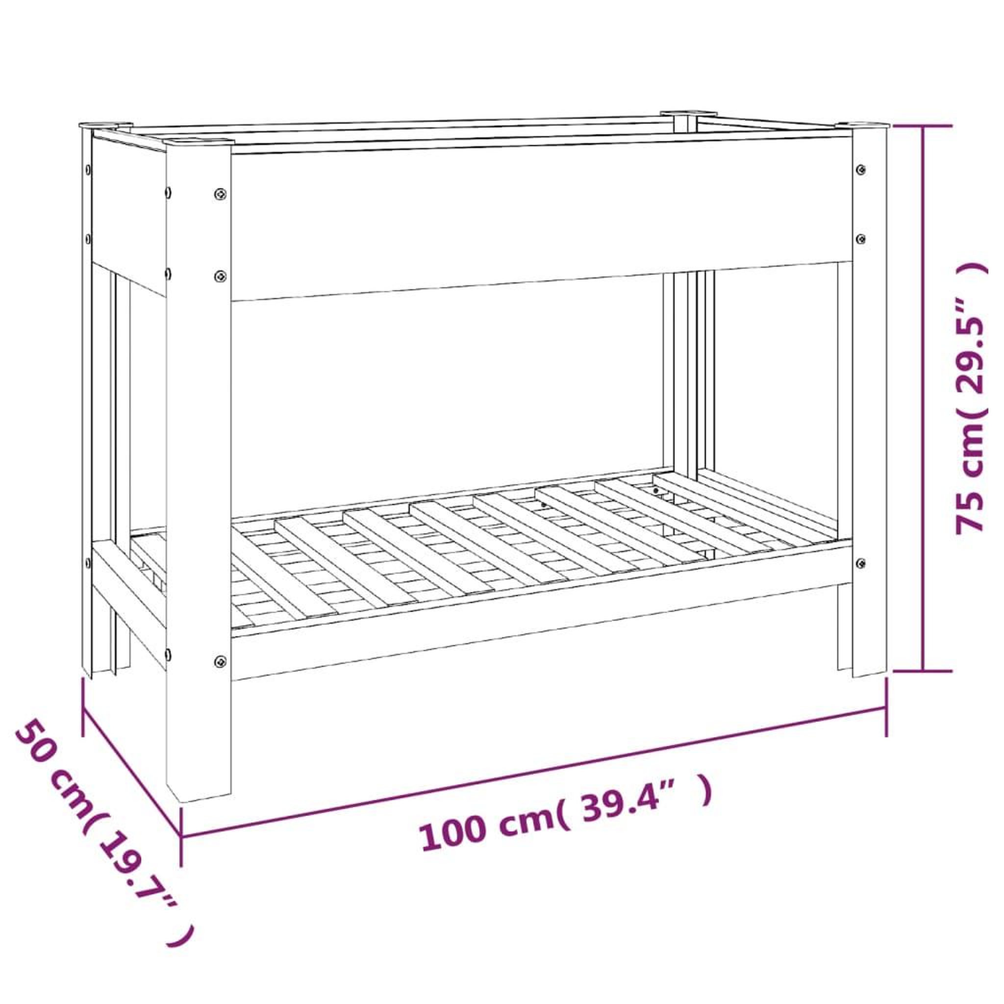 Voir la diapositive 6 : VIDAXL Lit sureleve de jardin avec etagere Gris 100x50x75 cm WPC