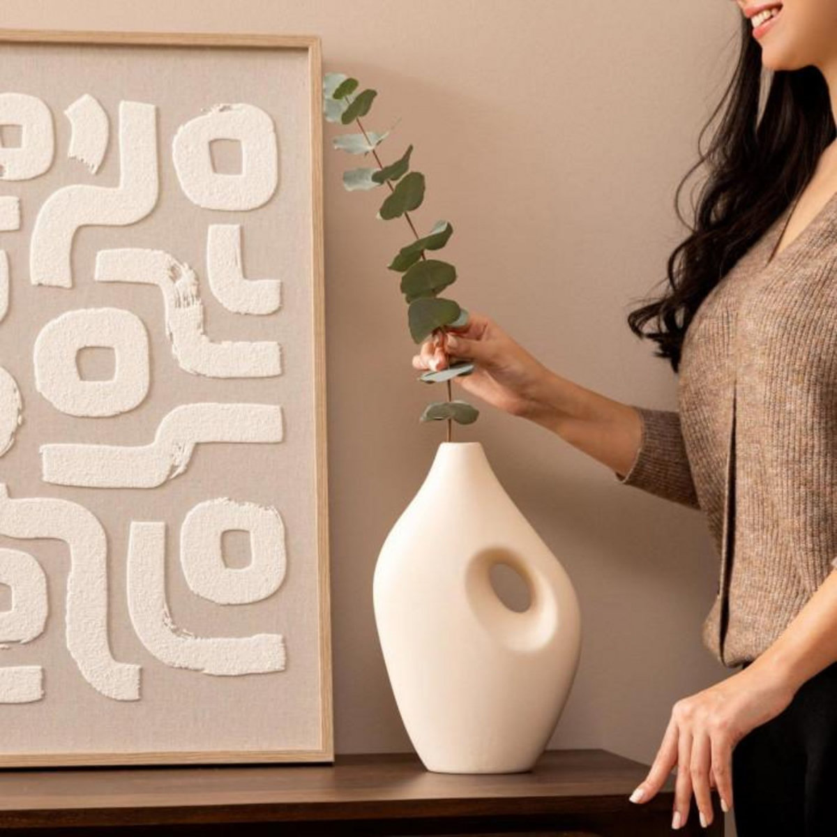 ATMOSPHERA Vase Design en Dolomite  Nola  30cm Beige