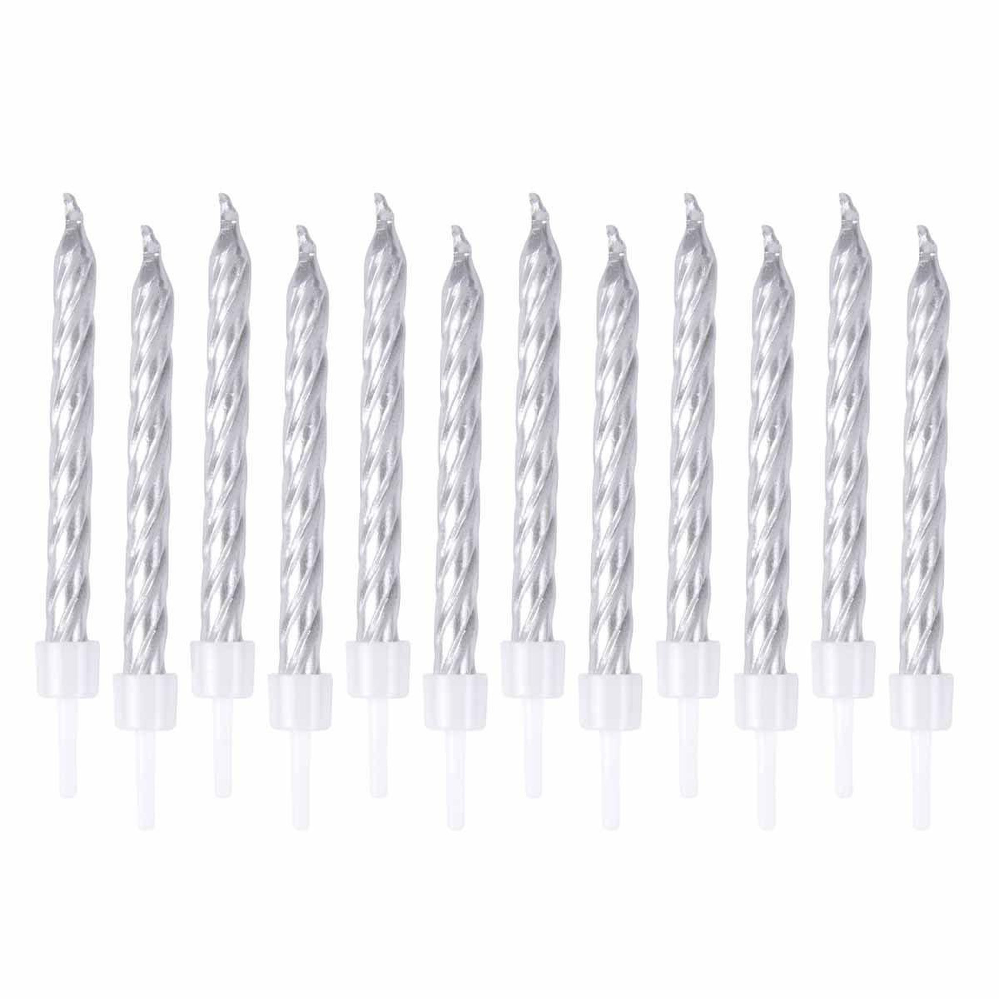 HOMEA Lot de 12 Bougies d'Anniversaire  Métalliques  6cm Argent