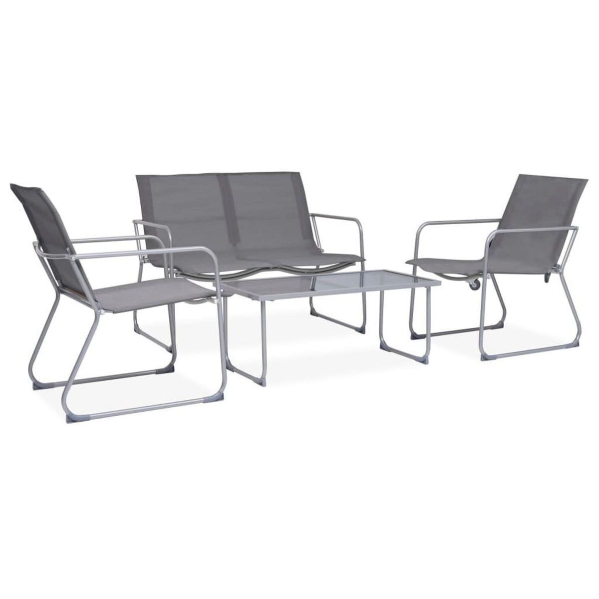 VIDAXL Salon de jardin 4 pcs Tissu et acier Gris