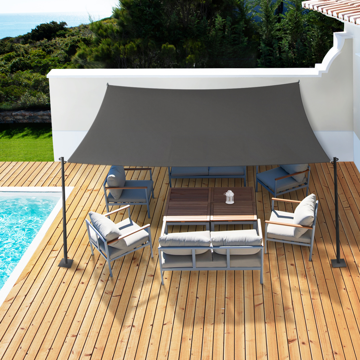 ID MARKET Voile d'ombrage rectangulaire 4x6 M gris