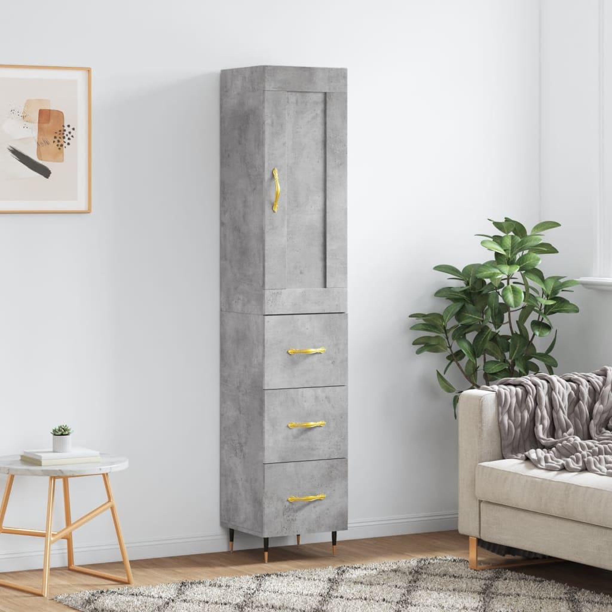 VIDAXL Buffet haut Gris beton 34,5x34x180 cm Bois d'ingenierie
