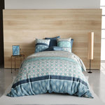ATELIER DU COTON Parure housse de couette 3pcs 100% coton 57fils -zircon. Coloris disponibles : Bleu
