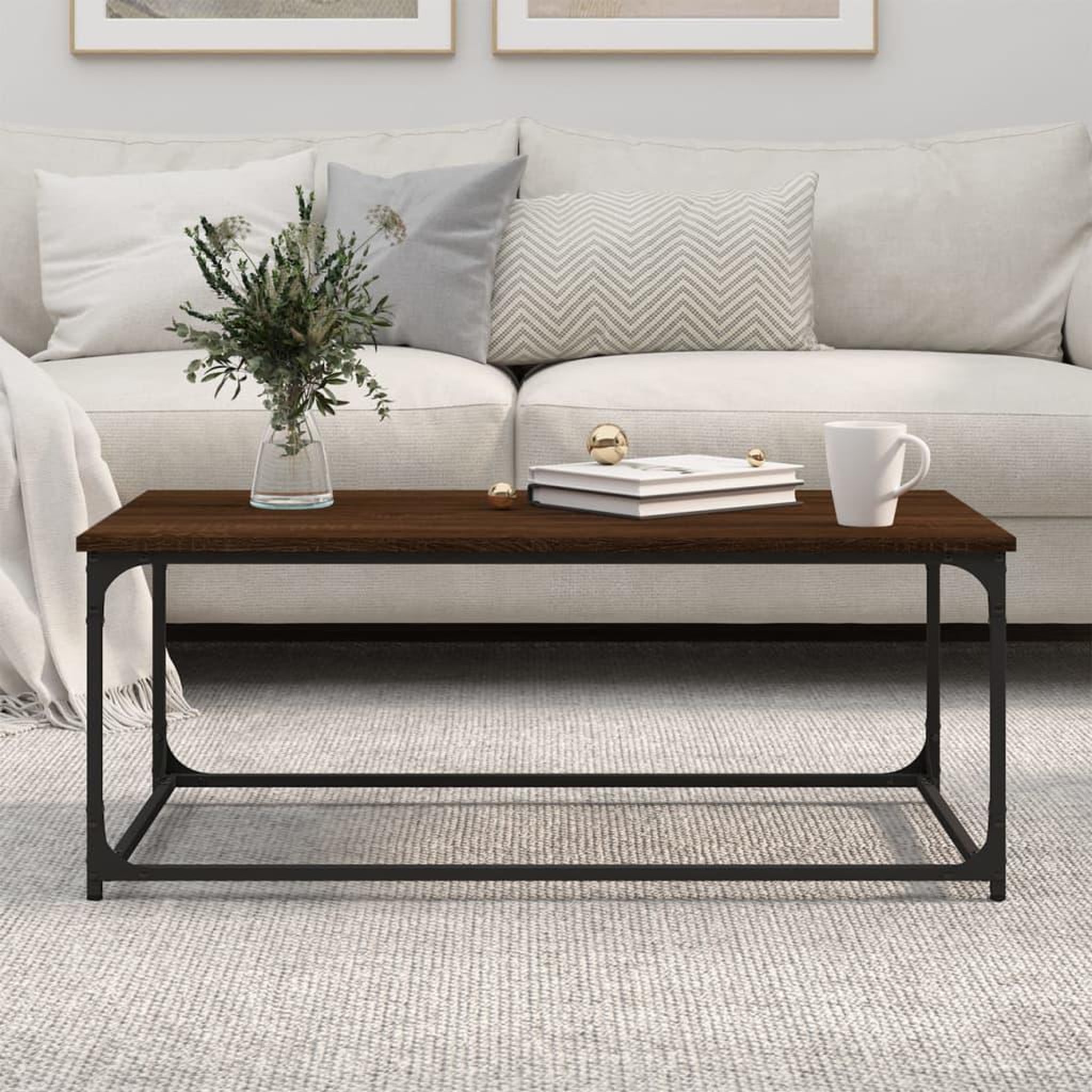 Voir la diapositive 3 : VIDAXL Table basse Chene marron 102x50x40 cm Bois d'ingenierie et fer