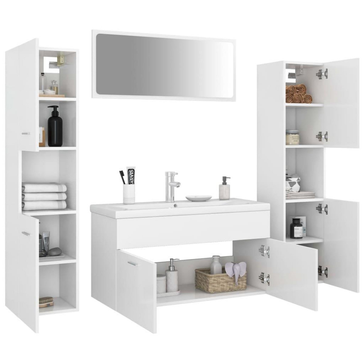 VIDAXL Ensemble de meubles de salle de bain Blanc Agglomere